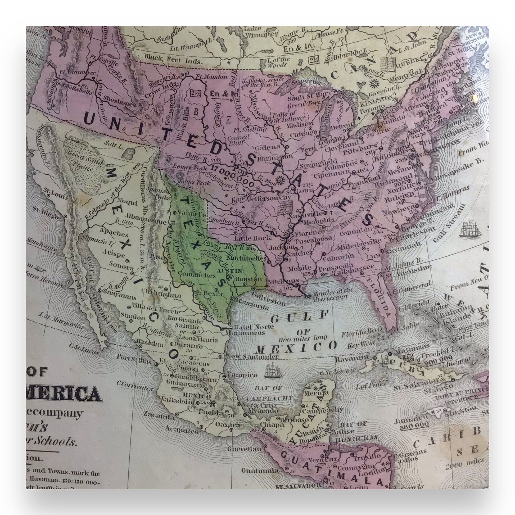 Antique Map of North America, Early Texas Republic & Russian Alaska - 1839