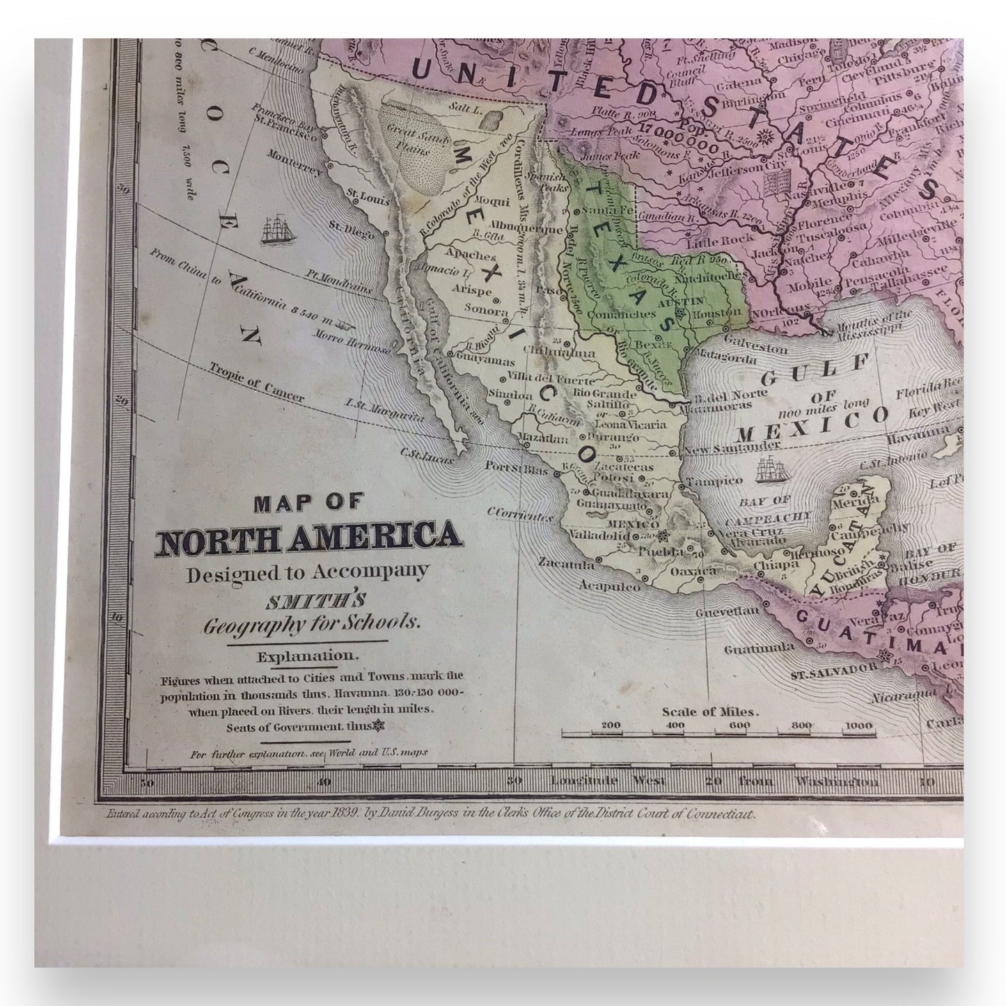 Antique Map of North America, Early Texas Republic & Russian Alaska - 1839