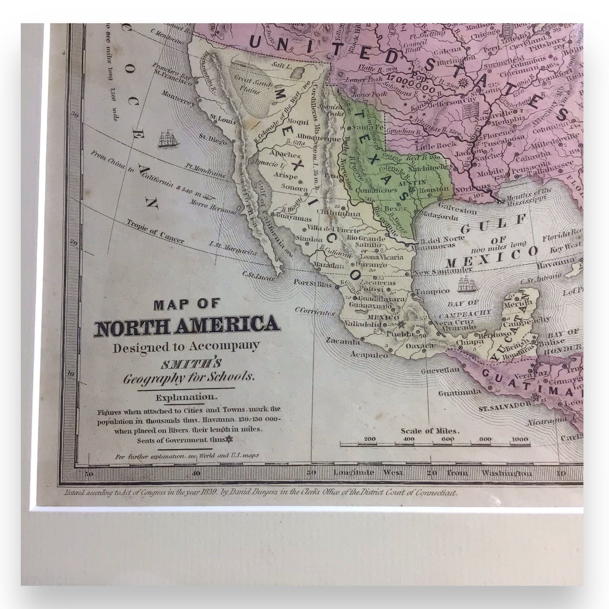 Antique Map of North America, Early Texas Republic & Russian Alaska - 1839