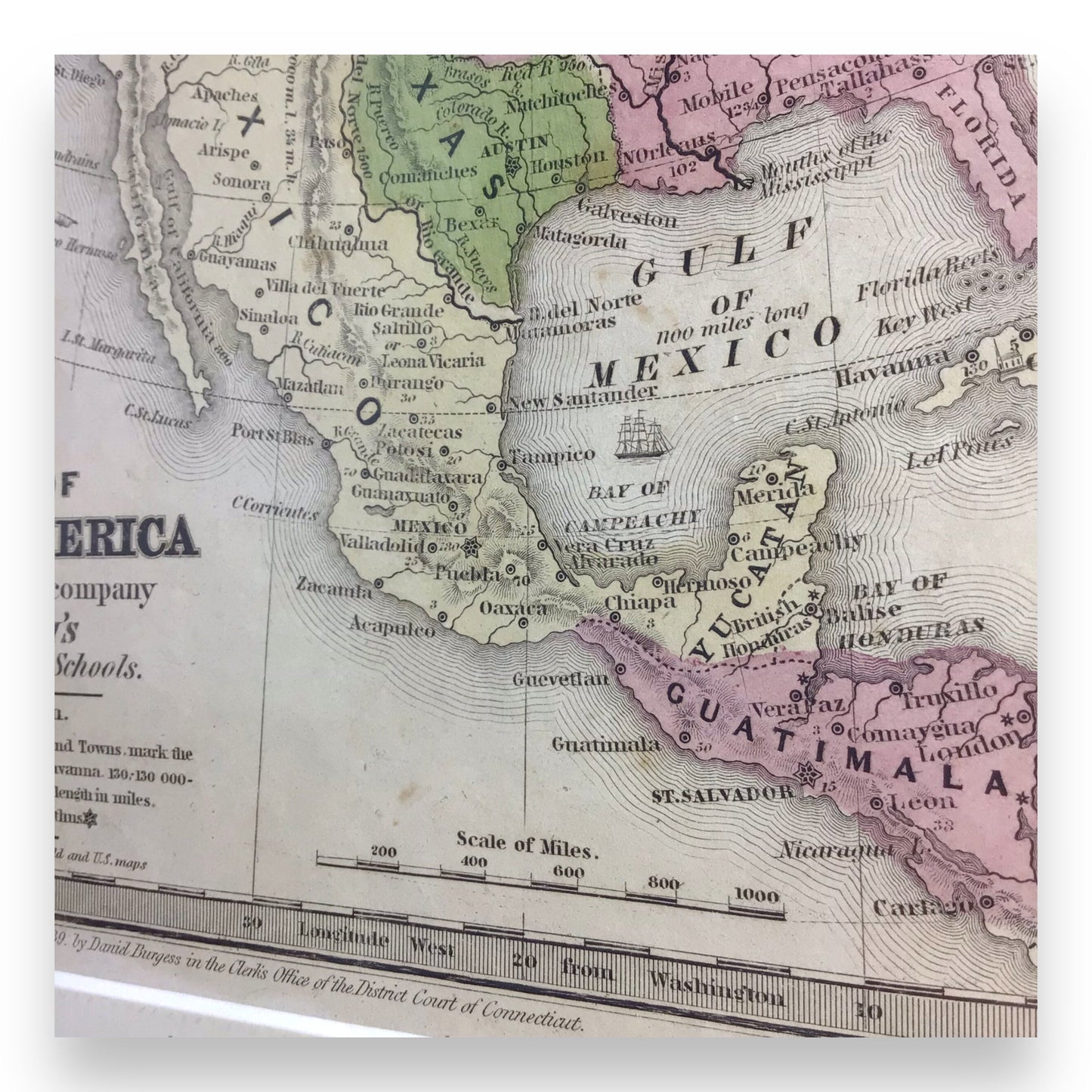 Antique Map of North America, Early Texas Republic & Russian Alaska - 1839