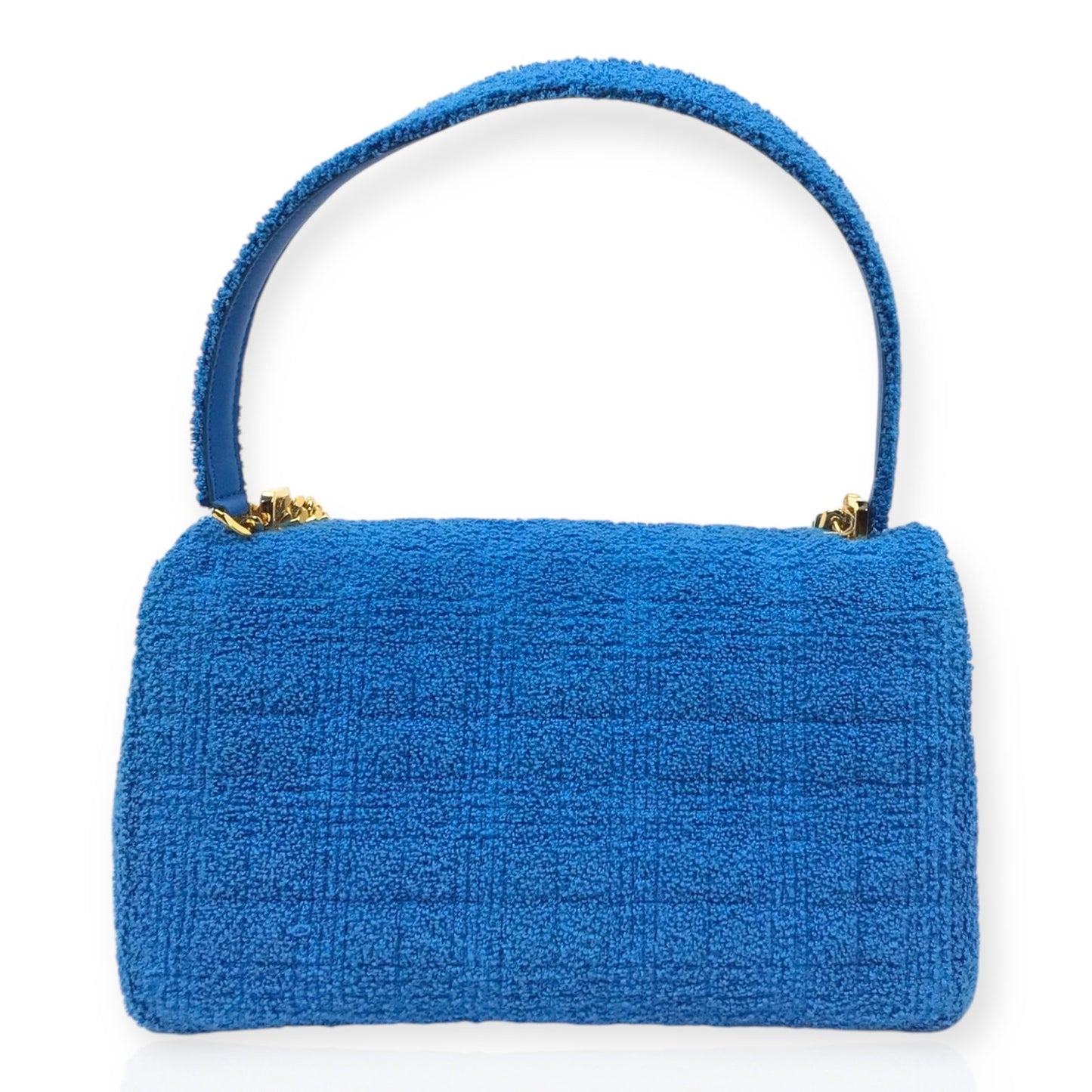 Authentic Burberry Lola Handbag - Blue Terry Cloth and Leather with Gold-Tone Hardware
