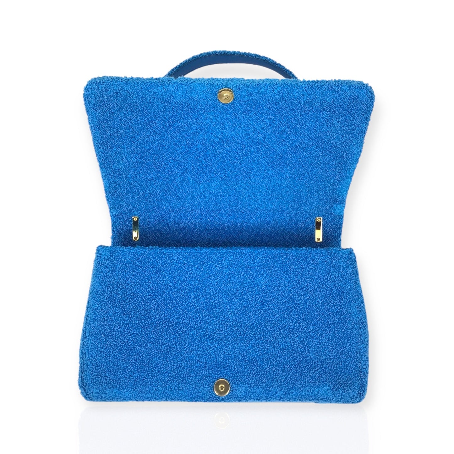 Authentic Burberry Lola Handbag - Blue Terry Cloth and Leather with Gold-Tone Hardware