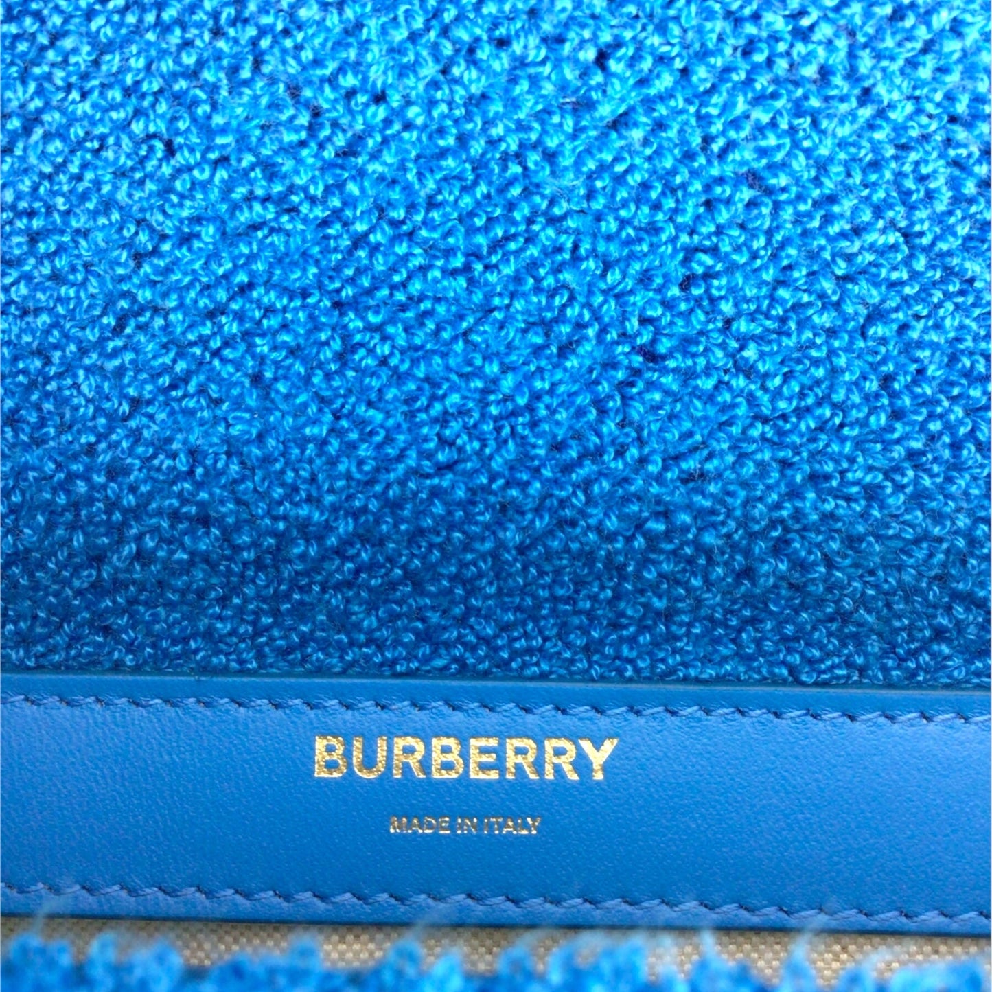 Authentic Burberry Lola Handbag - Blue Terry Cloth and Leather with Gold-Tone Hardware