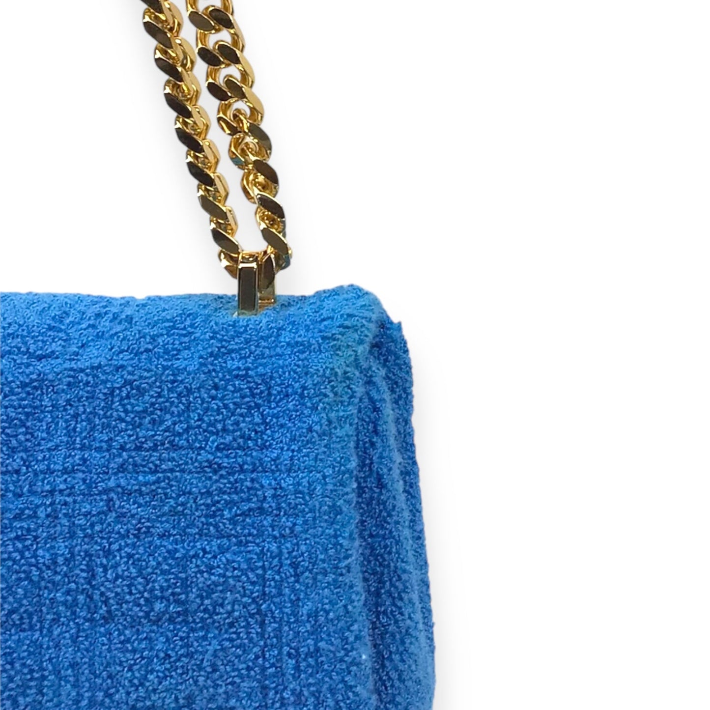 Authentic Burberry Lola Handbag - Blue Terry Cloth and Leather with Gold-Tone Hardware