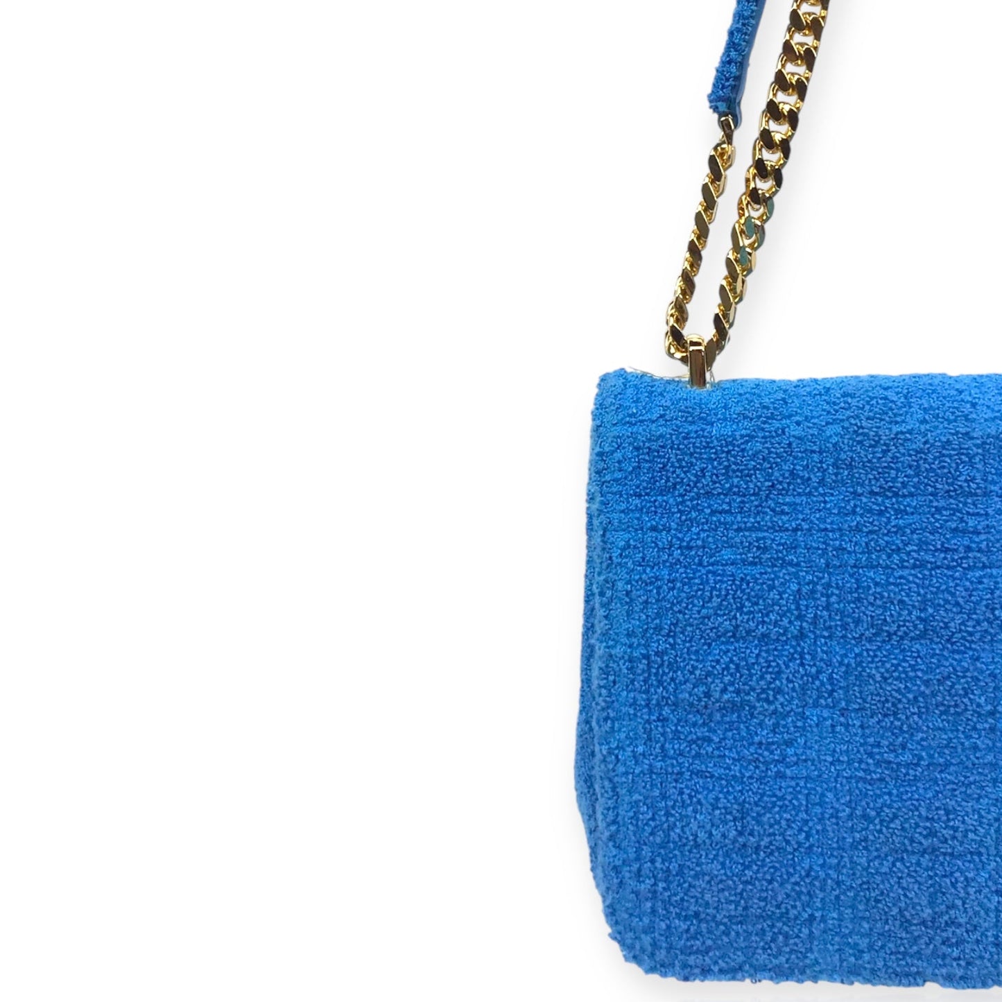 Authentic Burberry Lola Handbag - Blue Terry Cloth and Leather with Gold-Tone Hardware
