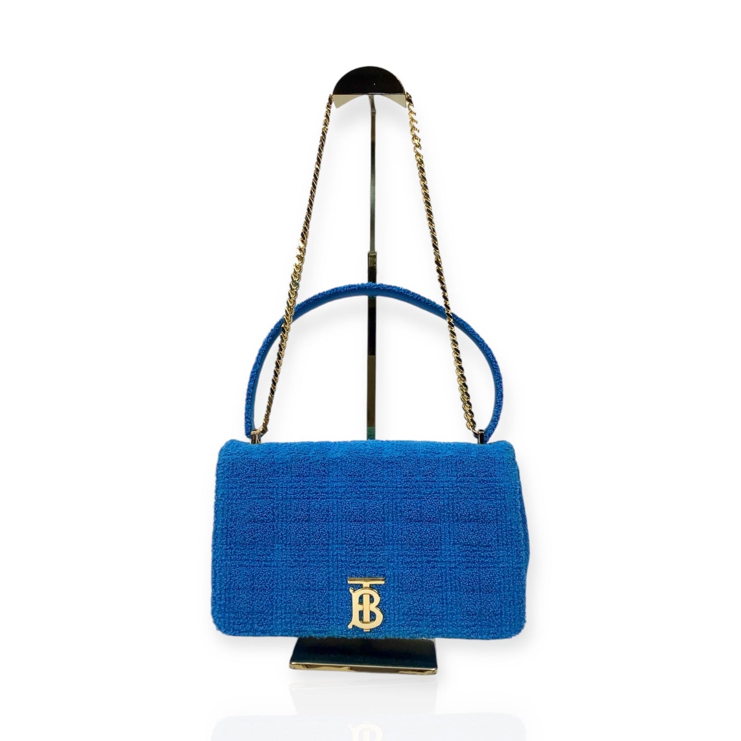 Authentic Burberry Lola Handbag - Blue Terry Cloth and Leather with Gold-Tone Hardware