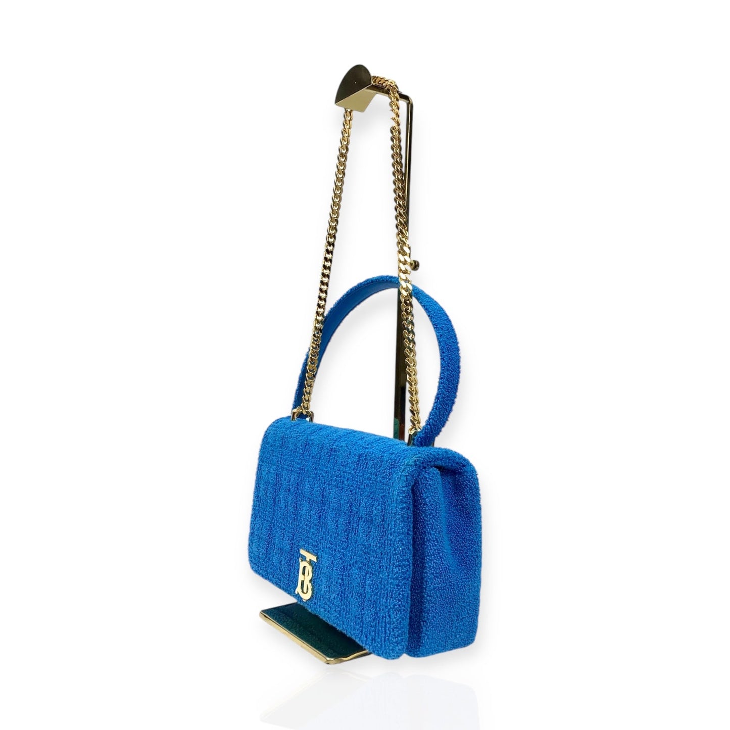 Authentic Burberry Lola Handbag - Blue Terry Cloth and Leather with Gold-Tone Hardware