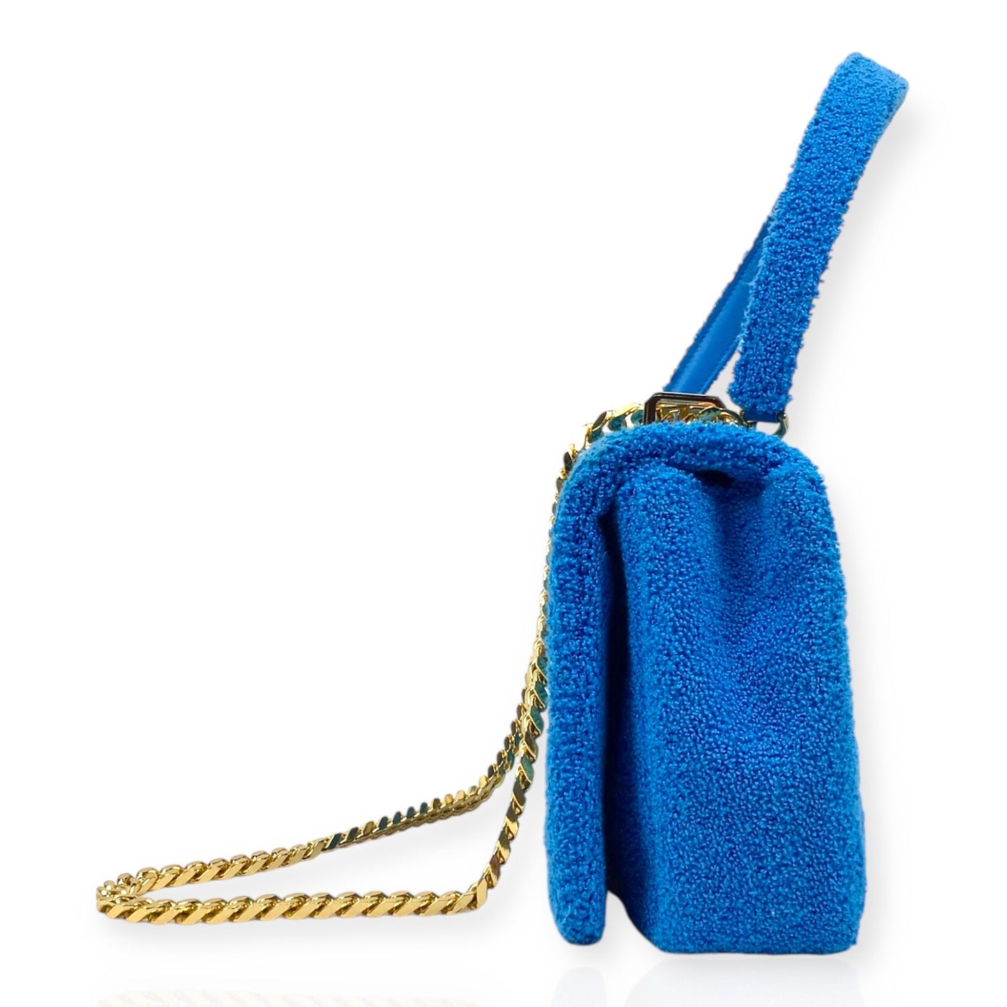 Authentic Burberry Lola Handbag - Blue Terry Cloth and Leather with Gold-Tone Hardware