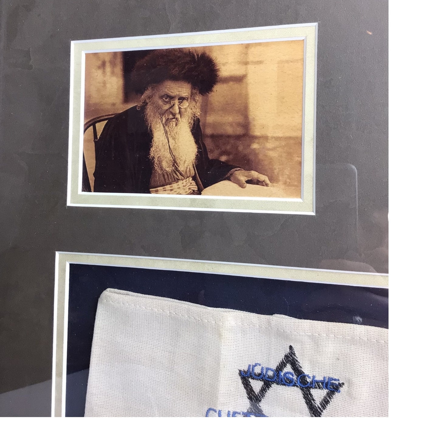 Authentic WW2 Jewish Ghetto Police Armband & Kielce Badge - Framed