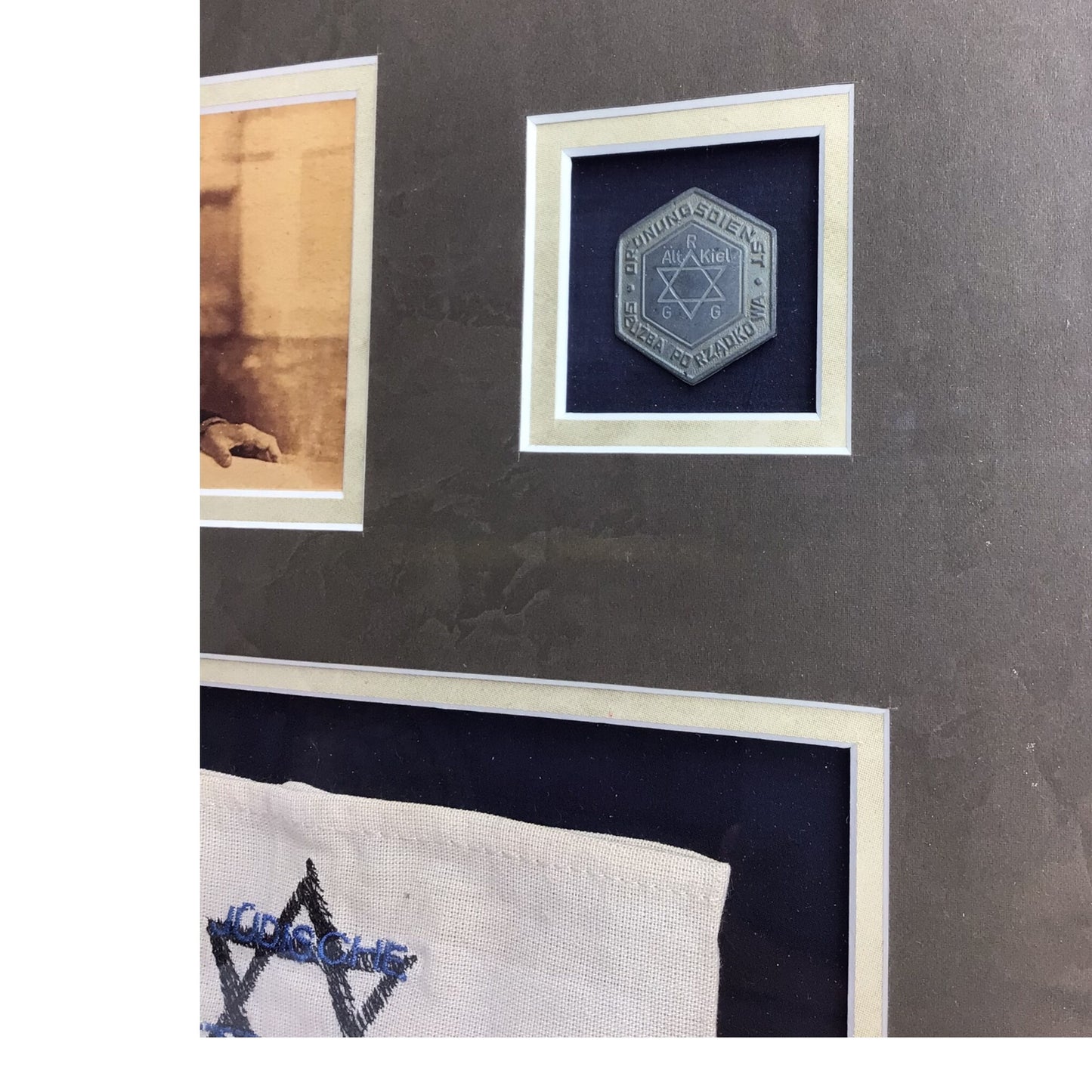 Authentic WW2 Jewish Ghetto Police Armband & Kielce Badge - Framed