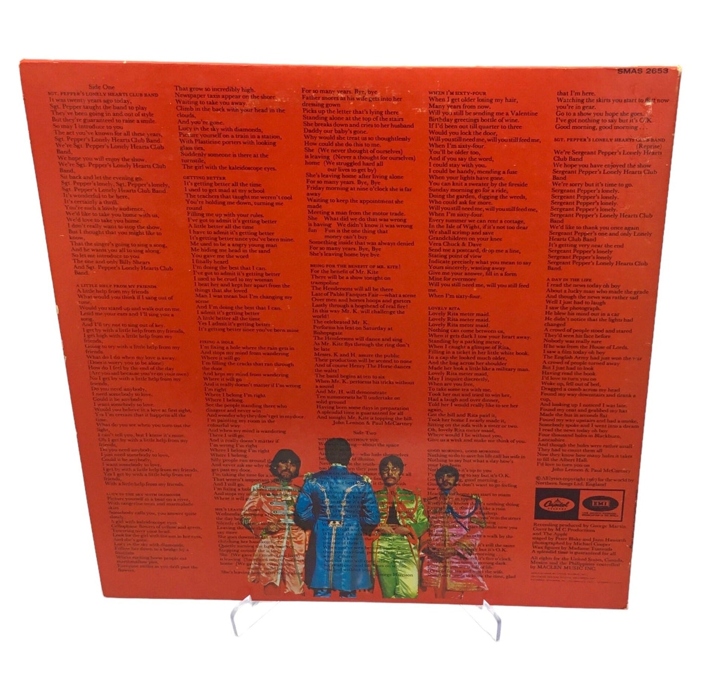 BEATLES Sgt. Peppers... CAPITOL SMAS-2653 LP VG+ orange label w/ insert