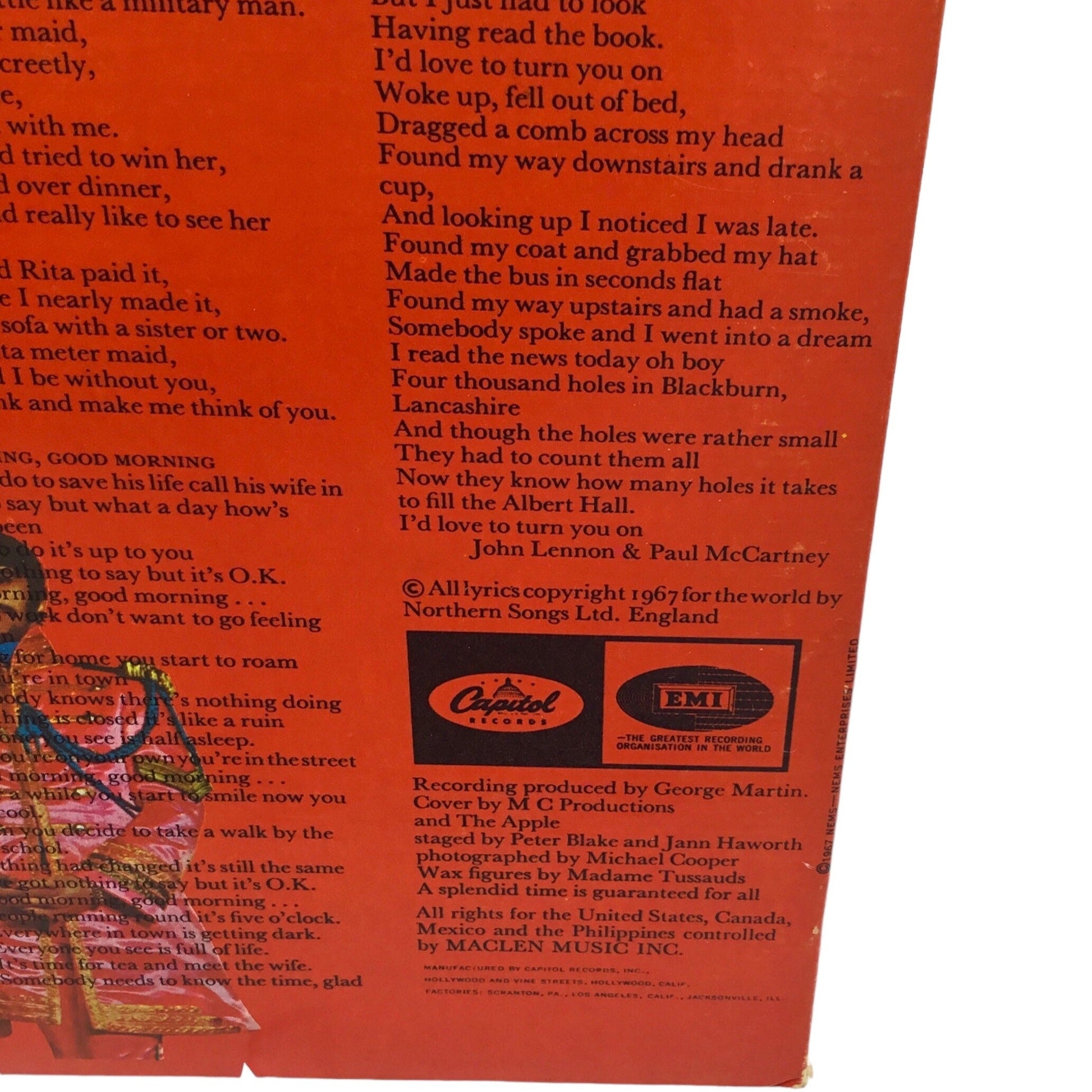 BEATLES Sgt. Peppers... CAPITOL SMAS-2653 LP VG+ orange label w/ insert