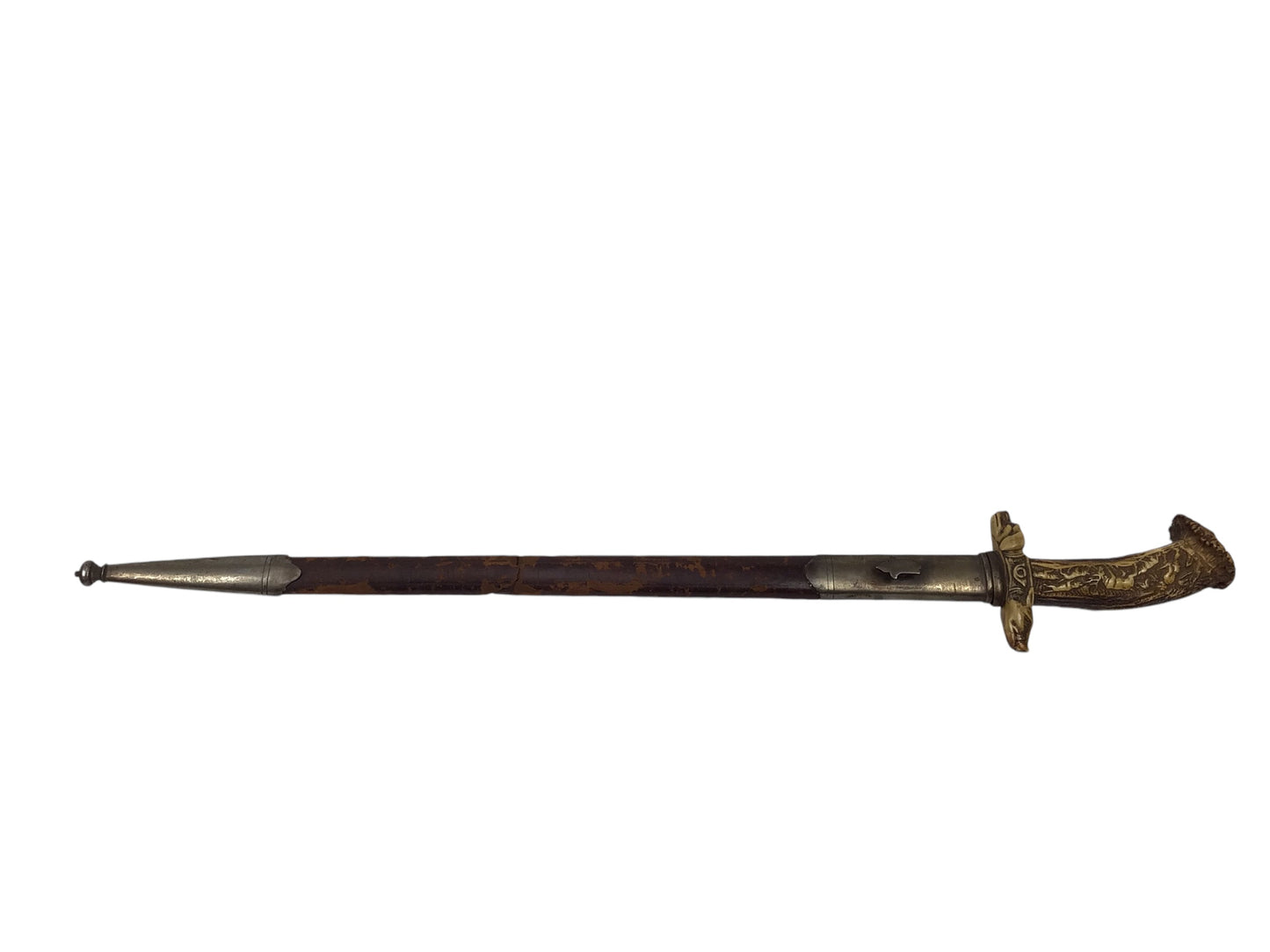 Beautiful German 17th-18thC Hunting Sword w/ Carved Stag Hilt & Sheath Revolutionary War Era