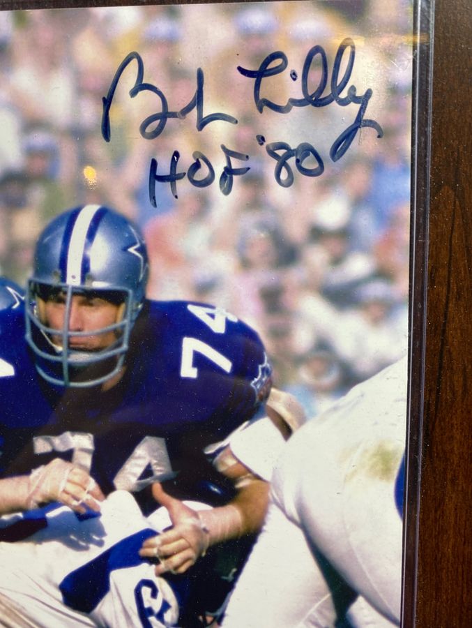 Bob Lilly Signed 8x10 Photo on Plaque Dallas Cowboys HOF 80 JSA COA