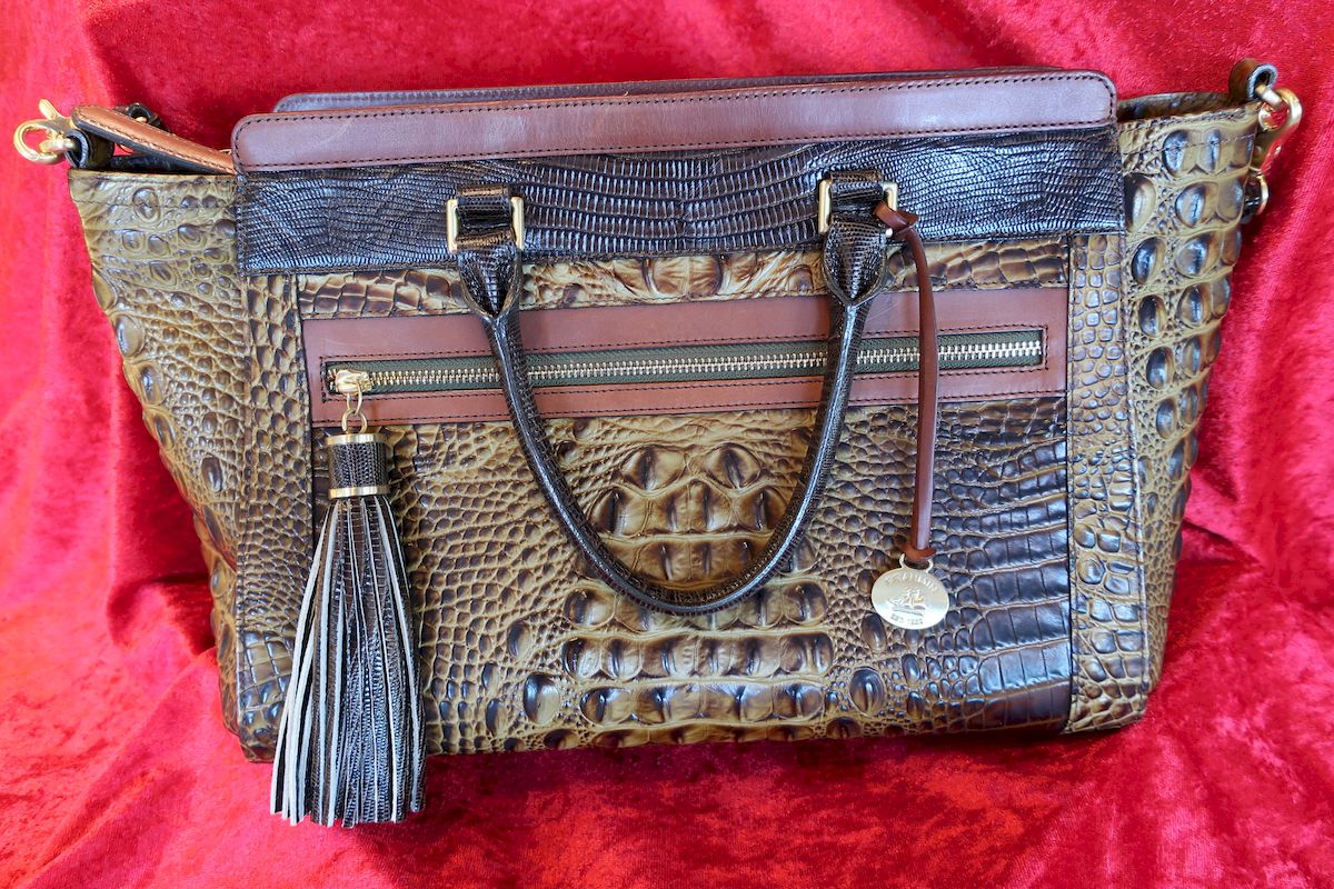 Brahmin Brown Leather Reptile Textured Gold-Tone Hardware Purse Women's Bag