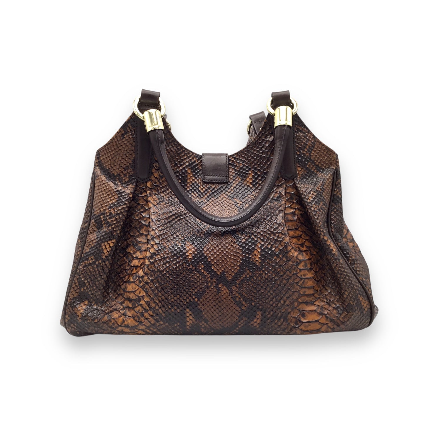 Brahmin Elise Handbag Brown Leather w/ Tortoise Embossed Look
