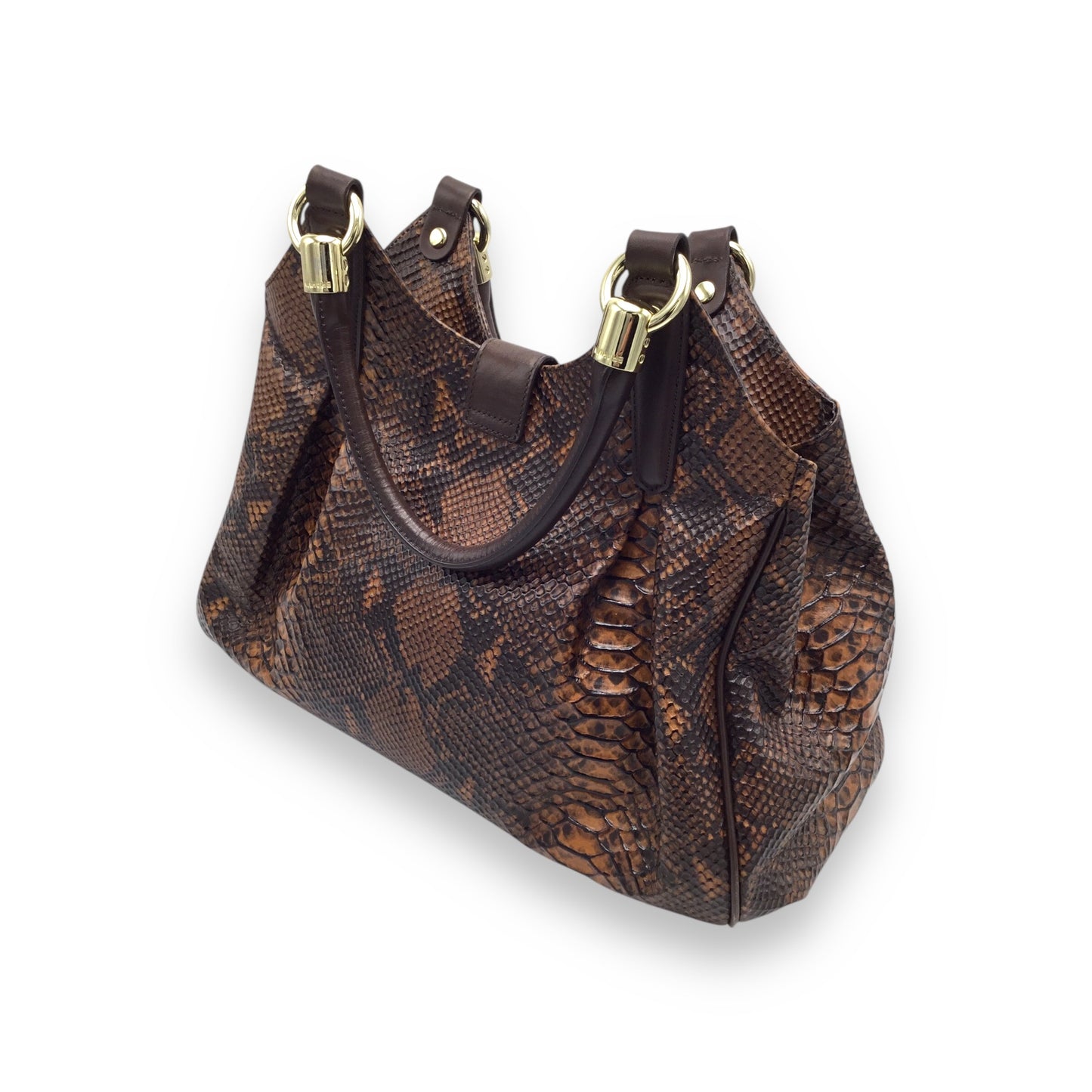 Brahmin Elise Handbag Brown Leather w/ Tortoise Embossed Look