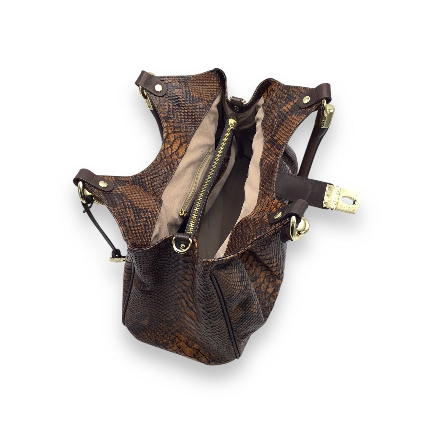 Brahmin Elise Handbag Brown Leather w/ Tortoise Embossed Look