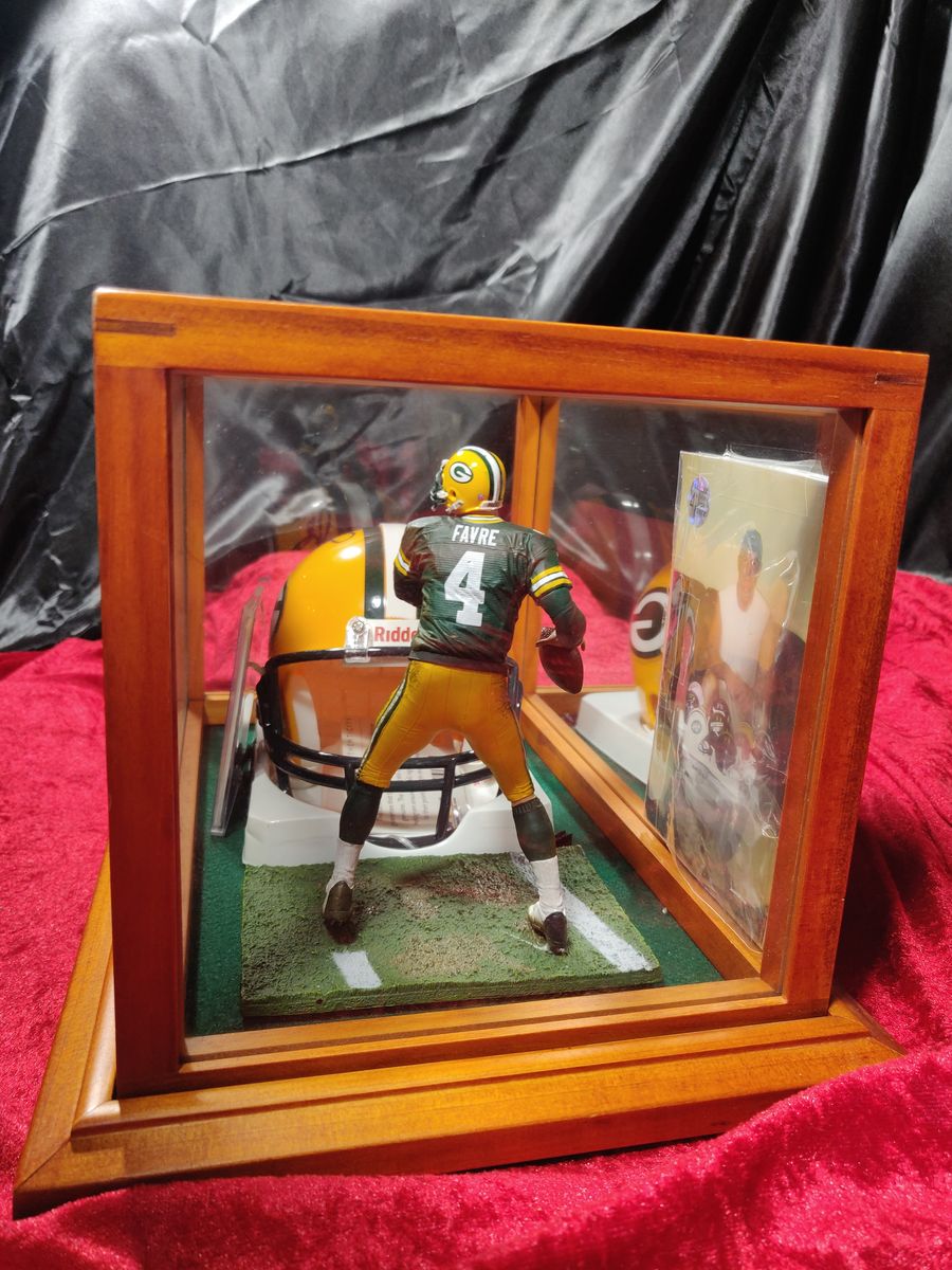 Brett Favre Green Bay Packers Autographed Mini Helmet Shadowbox w/ Card + Figure