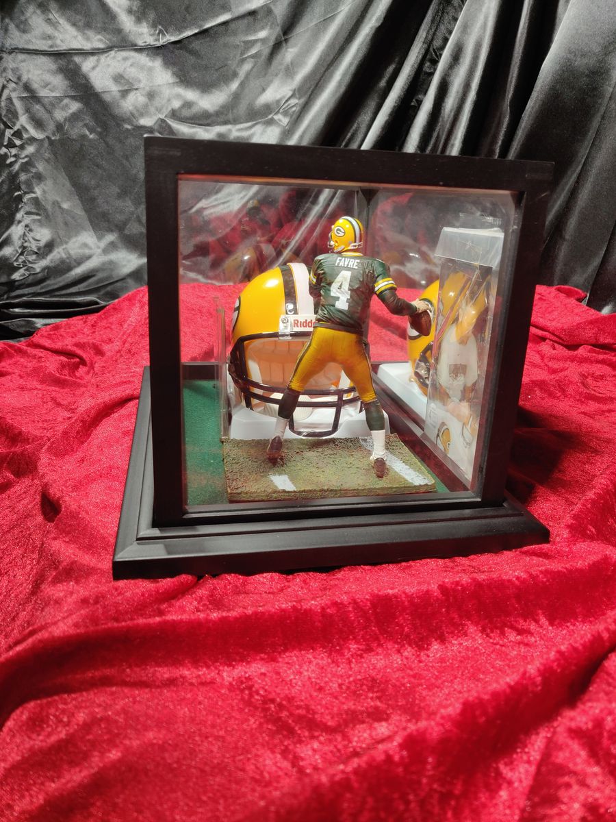 Brett Favre Green Bay Packers Autographed Mini Helmet Shadowbox w/ Card and Figure