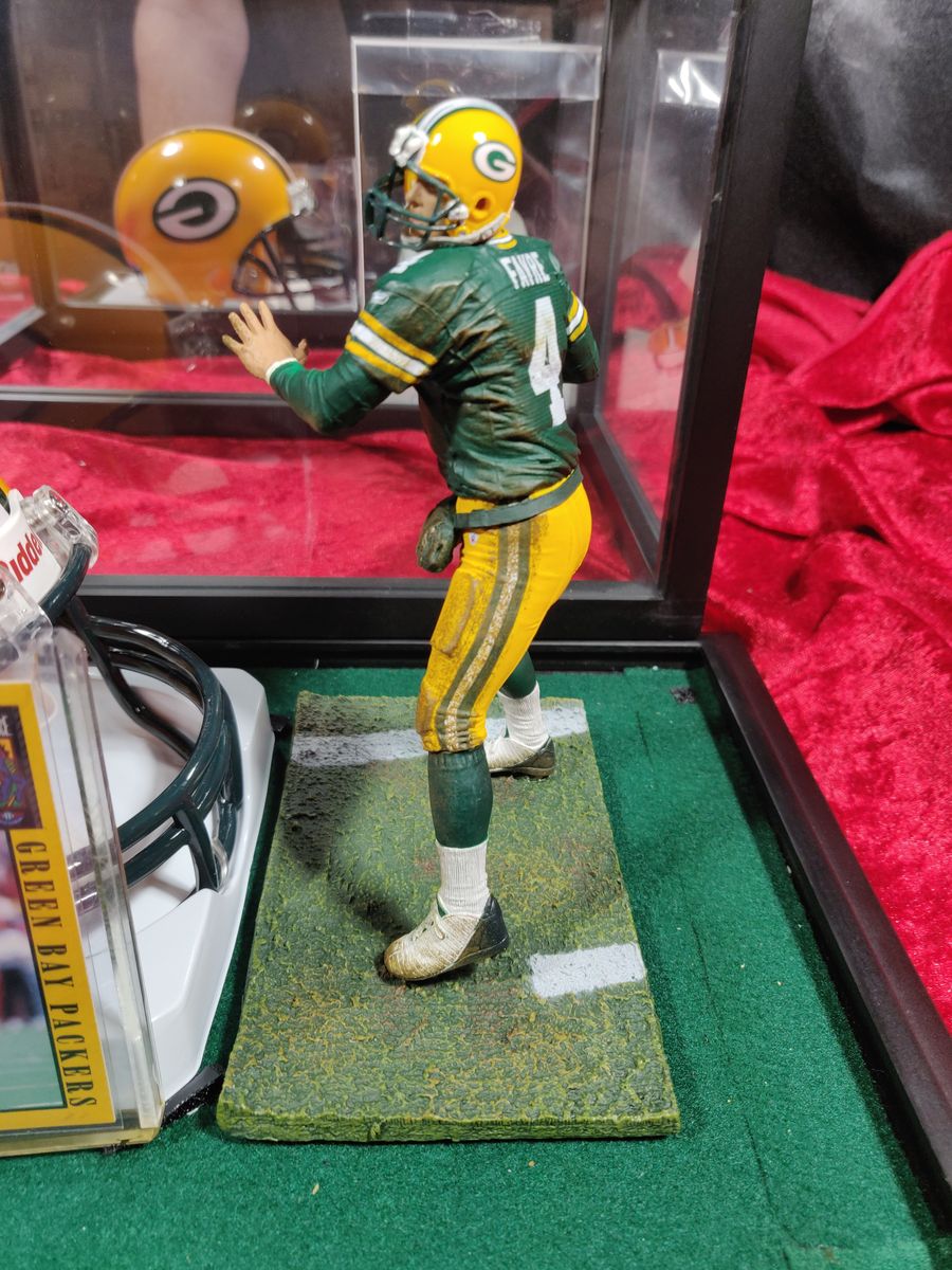 Brett Favre Green Bay Packers Autographed Mini Helmet Shadowbox w/ Card and Figure