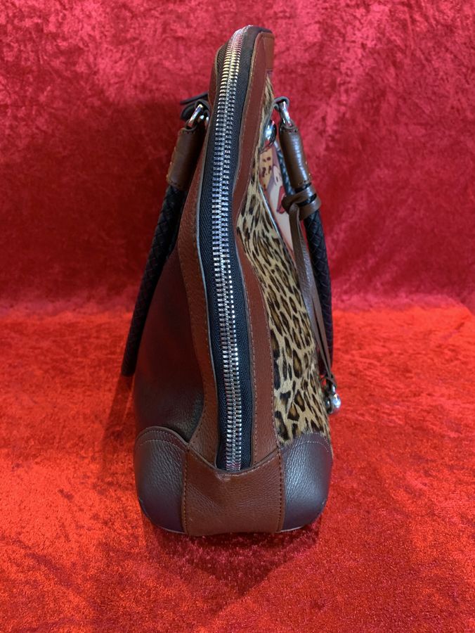 Brighton Leopard Print Haircalf on Front w/Face Picture Handbag