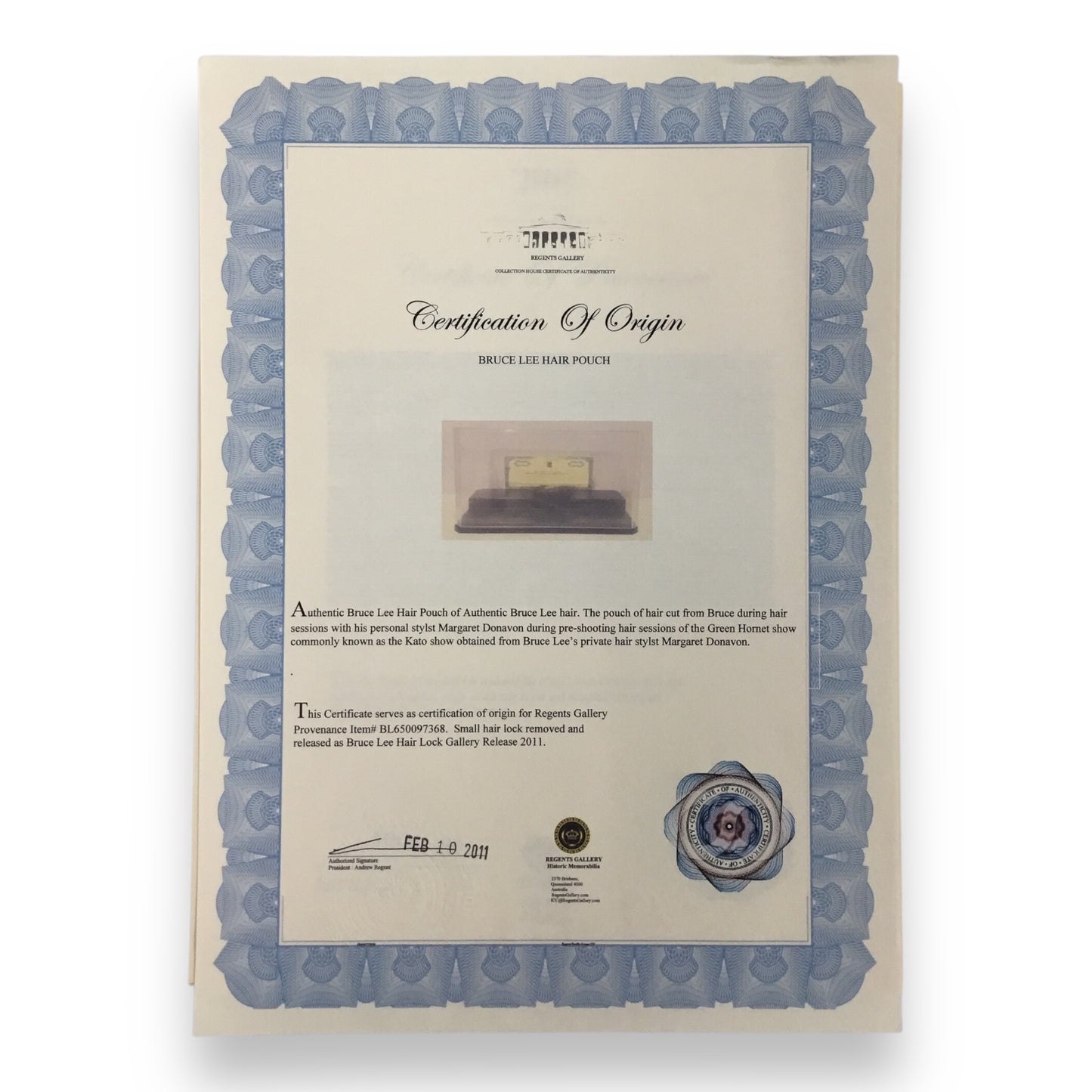 Bruce Lee Display Hair Lock with Certificate of Authenticity