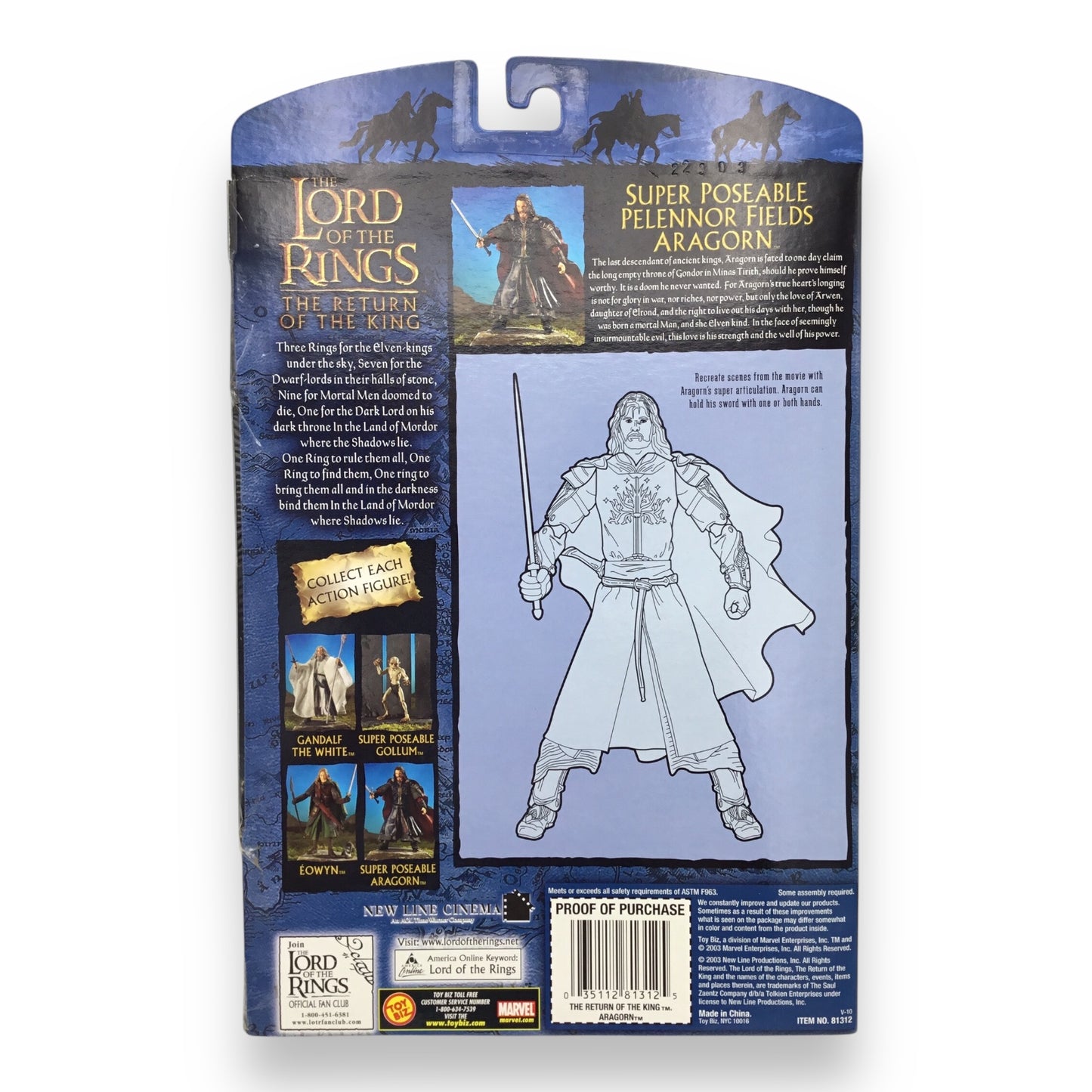 Lord of the Rings Return of the King Super Poseable Pelennor Fields Aragorn (Toy Biz, New in Box)