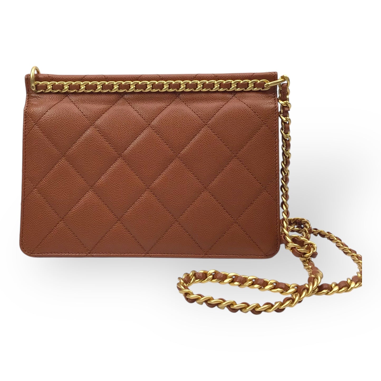 CHANEL Brown Caviar Chain Frame Flap Bag w/ Box & Dust Bag