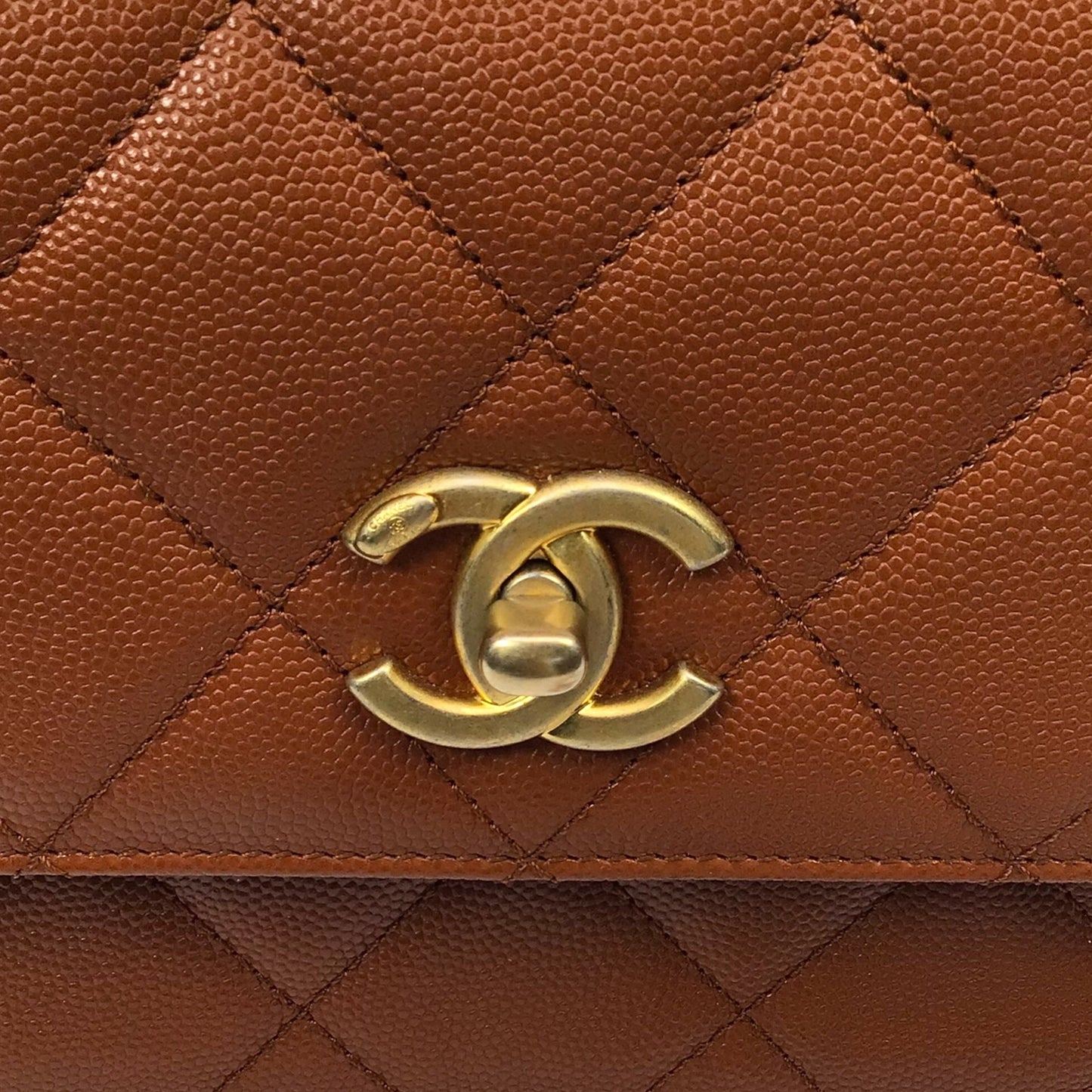 CHANEL Brown Caviar Chain Frame Flap Bag w/ Box & Dust Bag