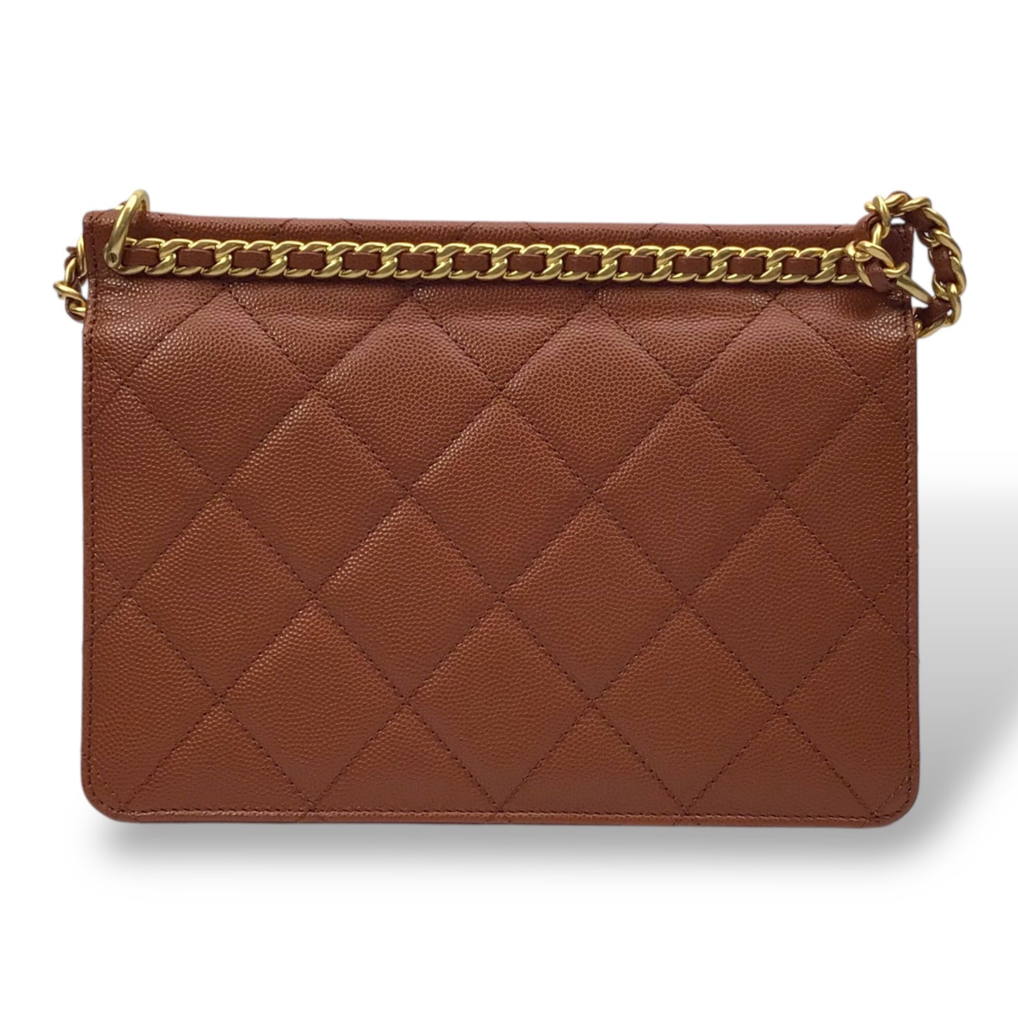 CHANEL Brown Caviar Chain Frame Flap Bag w/ Box & Dust Bag