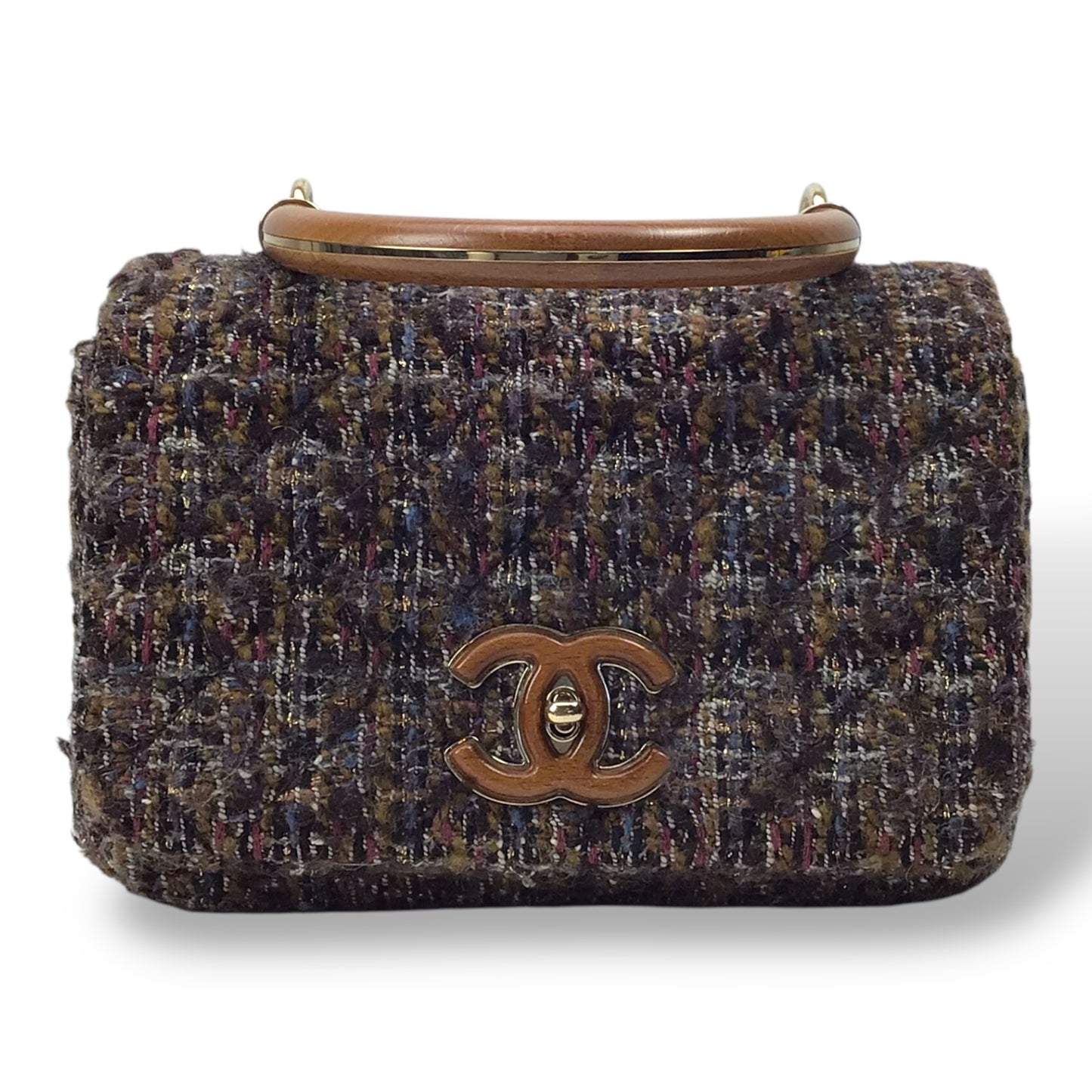 CHANEL Knock on Wood Flap Bag Tweed Multicolor 2018 w/ Card