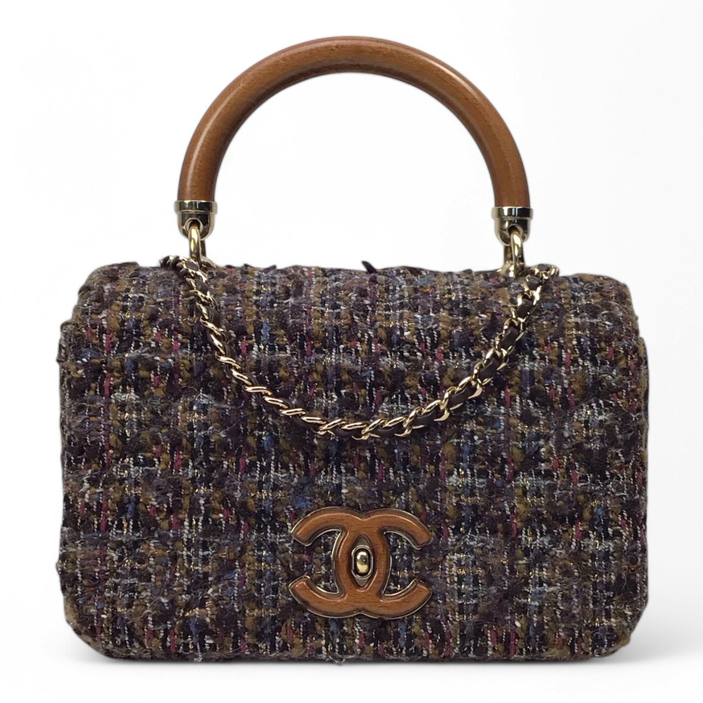 CHANEL Knock on Wood Flap Bag Tweed Multicolor 2018 w/ Card