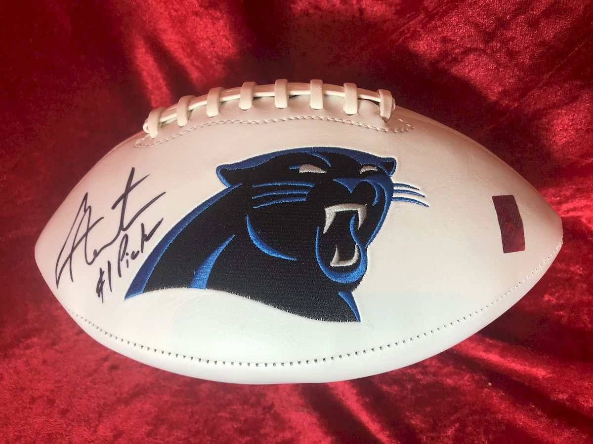 Cam Newton Panthers Signed Football w/ Figure & Jersey Card – GTSM COA Shadowbox