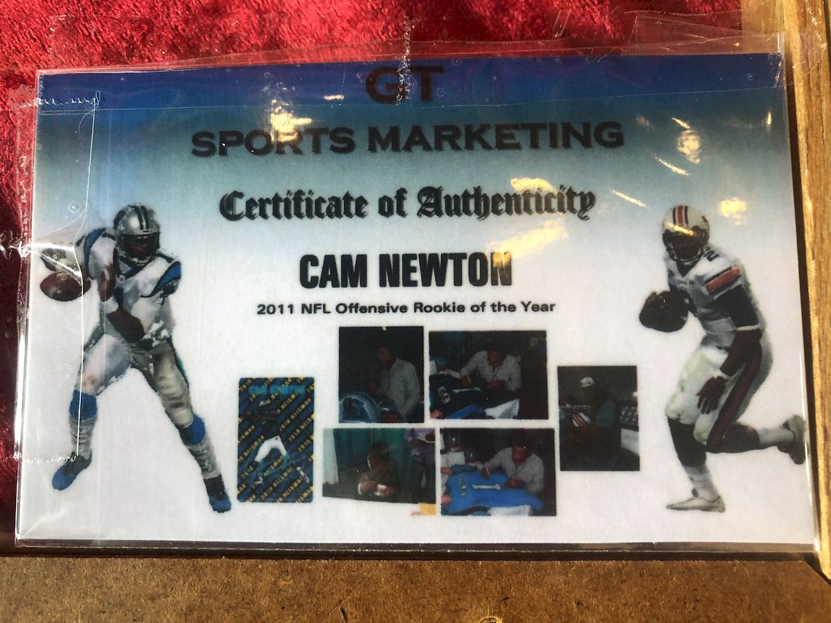 Cam Newton Panthers Signed Football w/ Figure & Jersey Card – GTSM COA Shadowbox