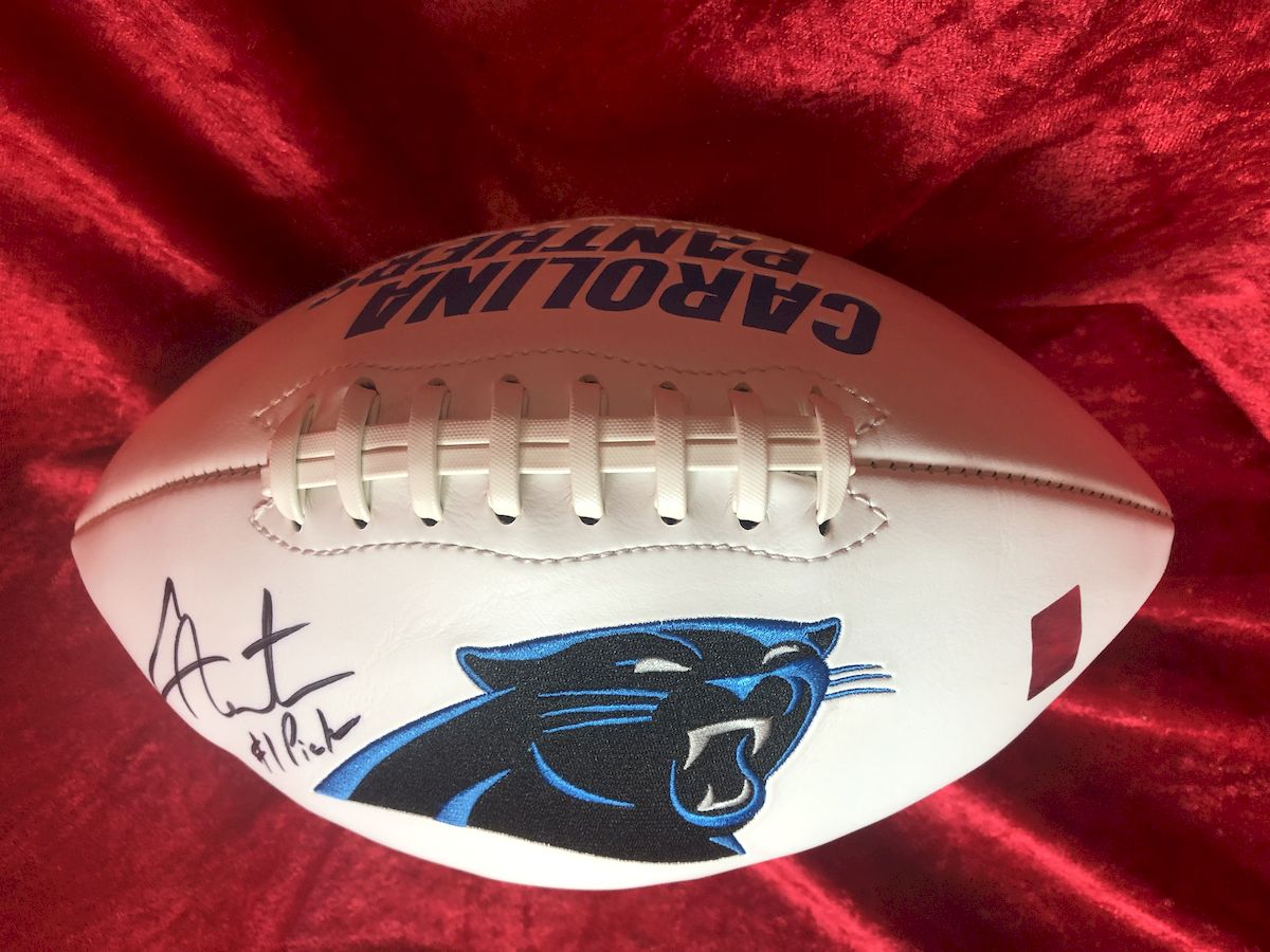 Cam Newton Panthers Signed Football w/ Figure & Jersey Card – GTSM COA Shadowbox