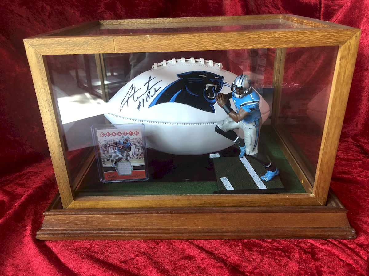 Cam Newton Panthers Signed Football w/ Figure & Jersey Card – GTSM COA Shadowbox