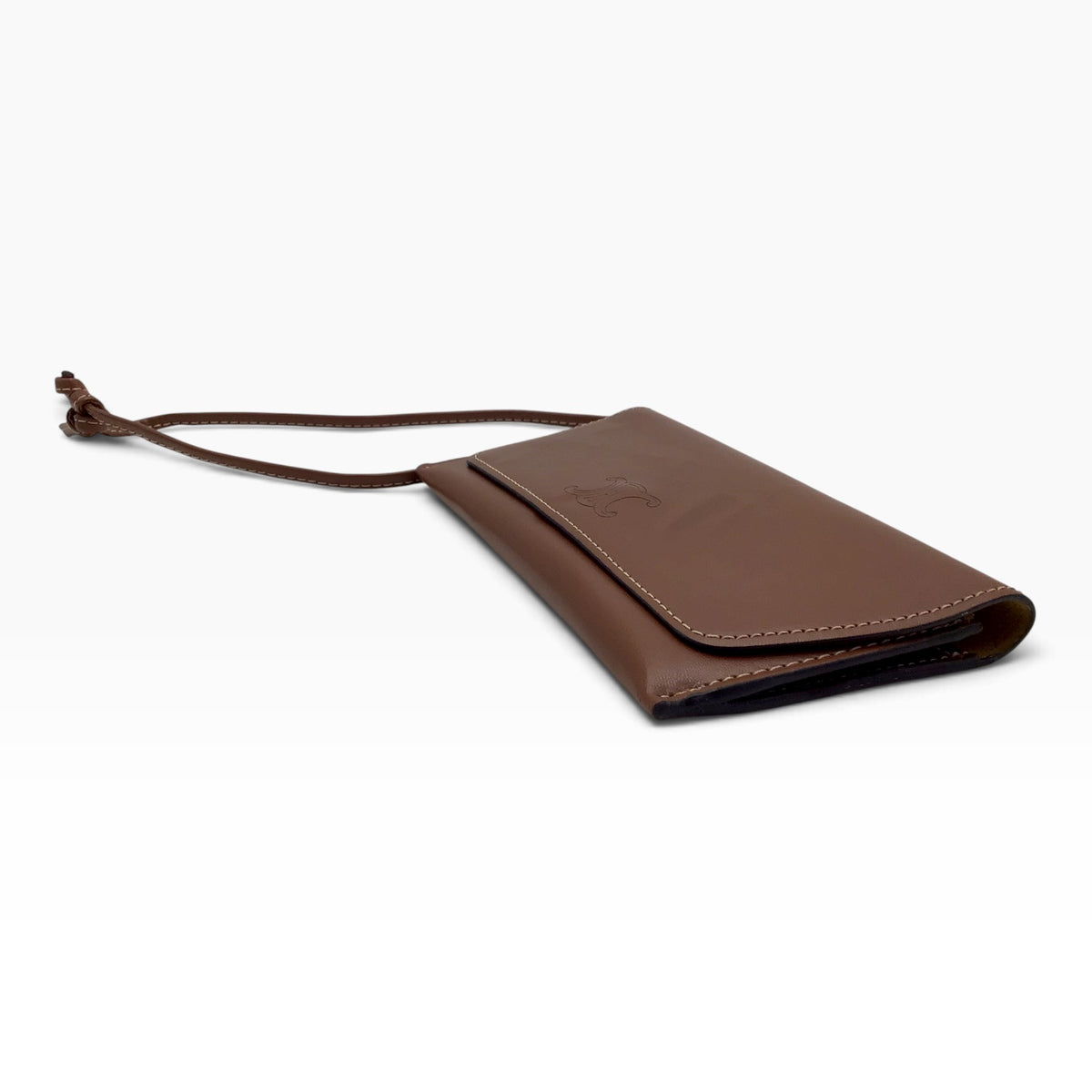 Celine Authentic Sunglasses Case Wristlet Brown Leather Logo