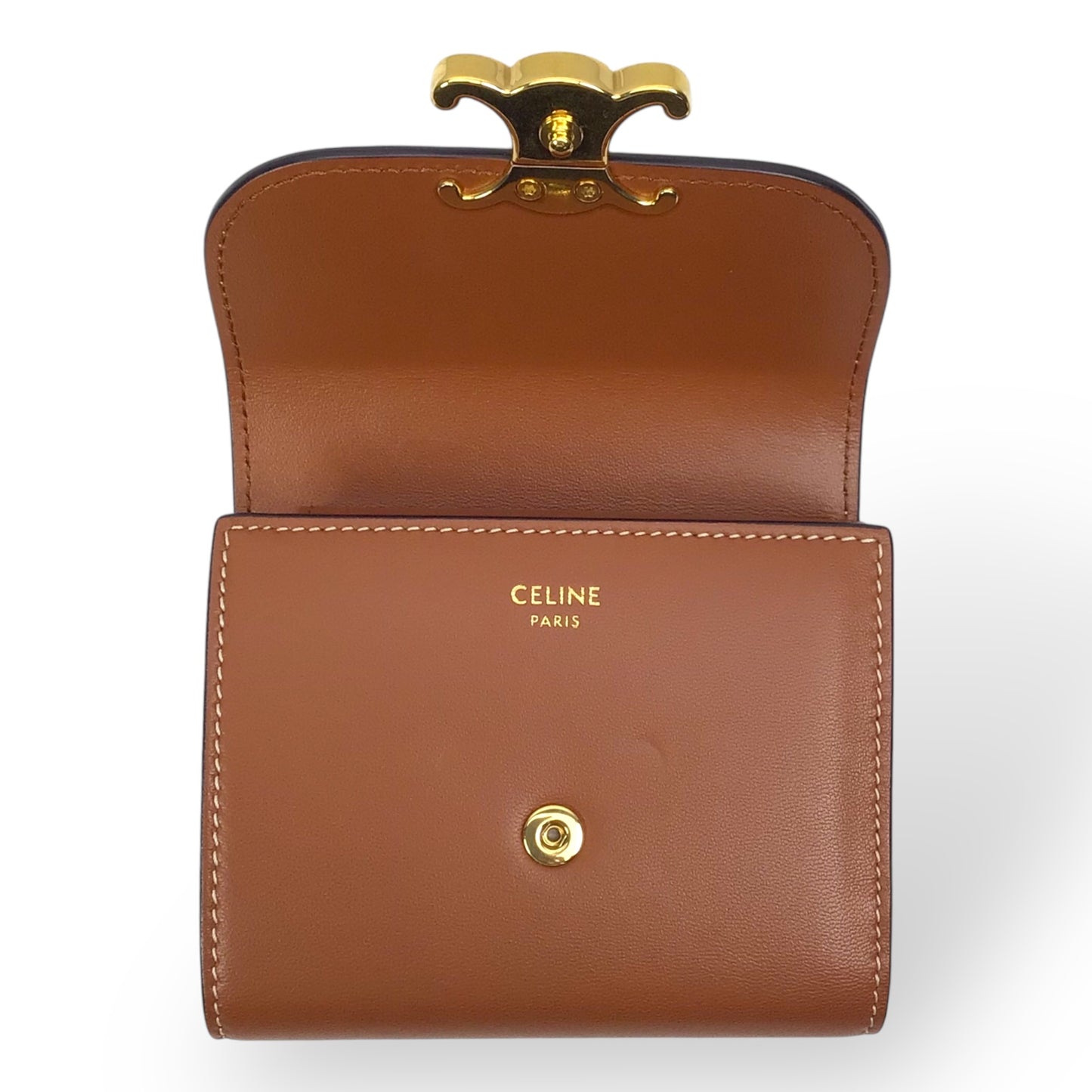 Celine Small Triomphe Wallet Brown Leather w/Gold Logo Closure