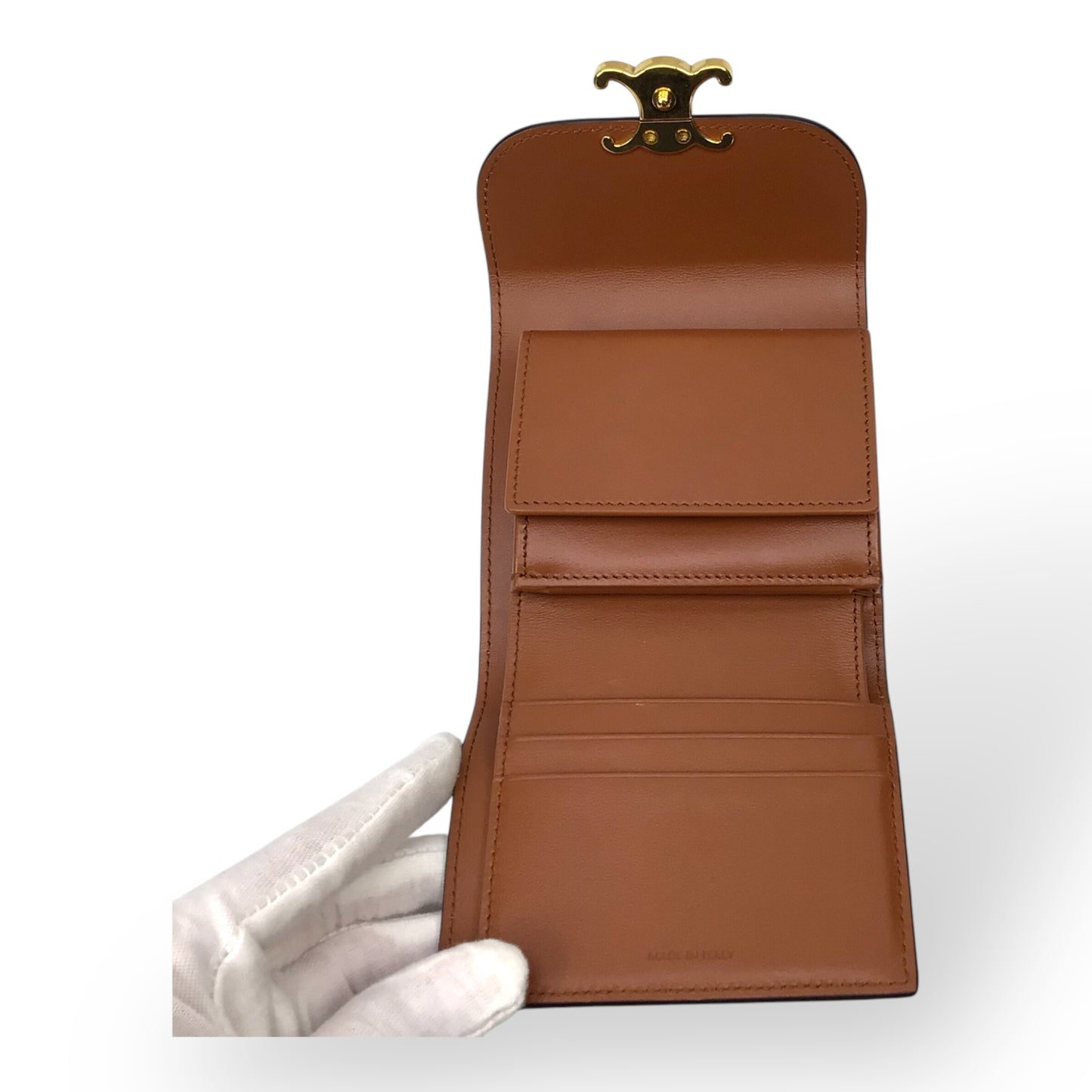 Celine Small Triomphe Wallet Brown Leather w/Gold Logo Closure