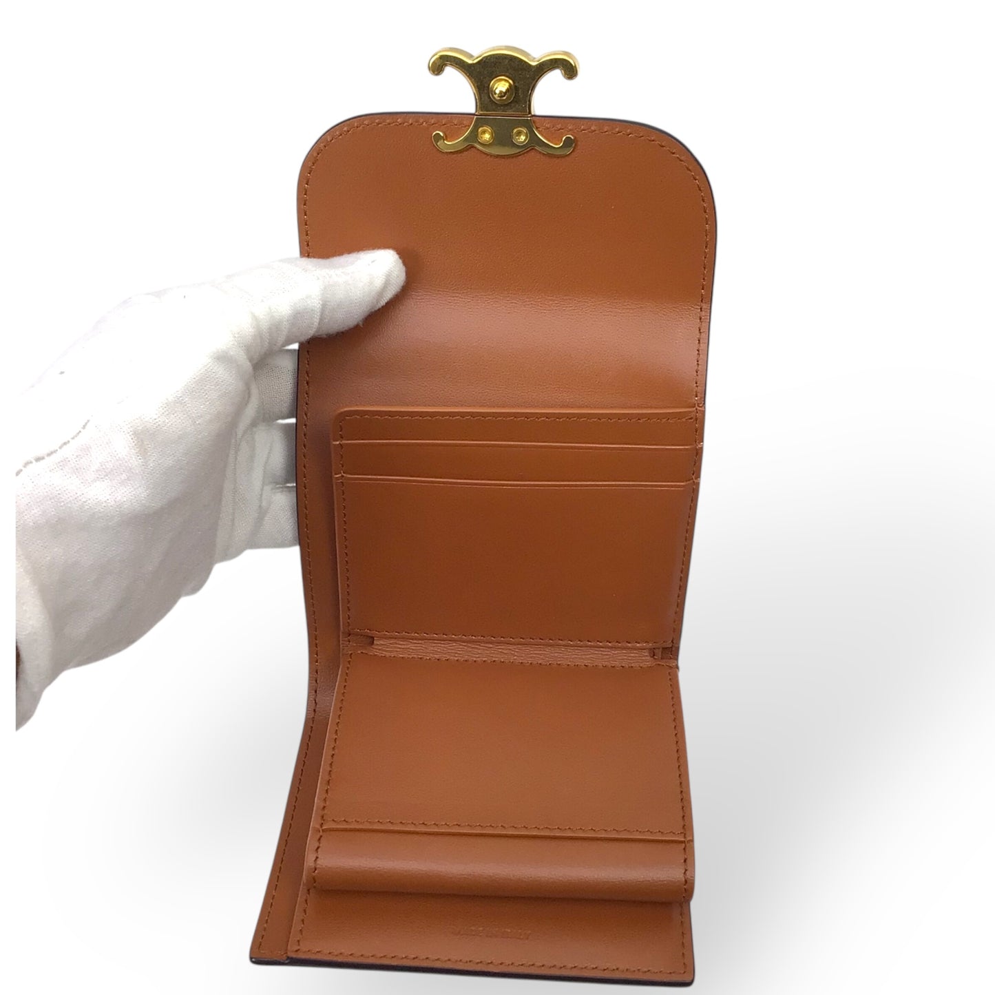 Celine Small Triomphe Wallet Brown Leather w/Gold Logo Closure
