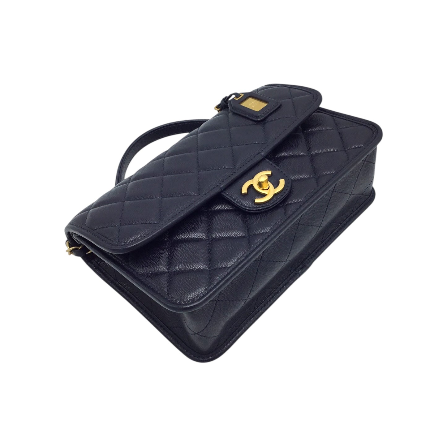 Chanel Flap Bag Dark Blue Caviar Leather w/ Gold Hardware