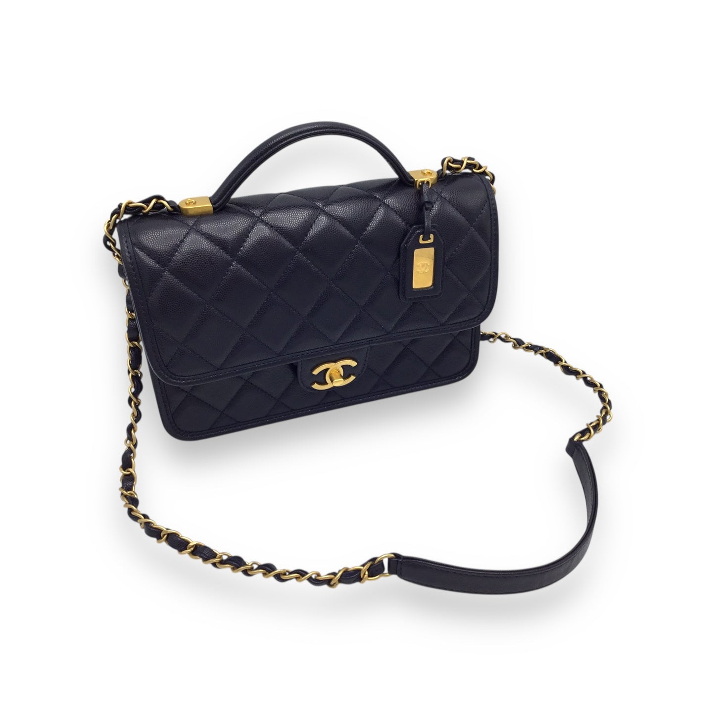 Chanel Flap Bag Dark Blue Caviar Leather w/ Gold Hardware