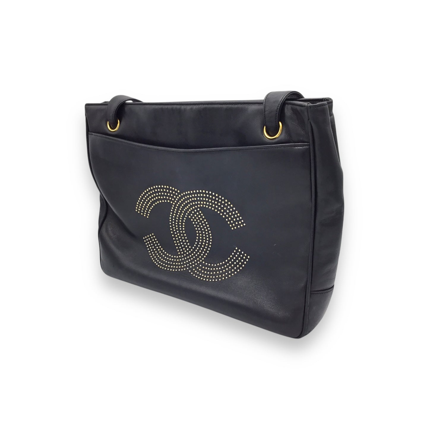 Chanel Handbag Black Calfskin Studded Logo