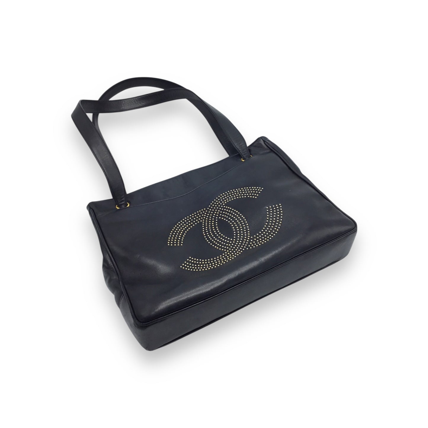 Chanel Handbag Black Calfskin Studded Logo