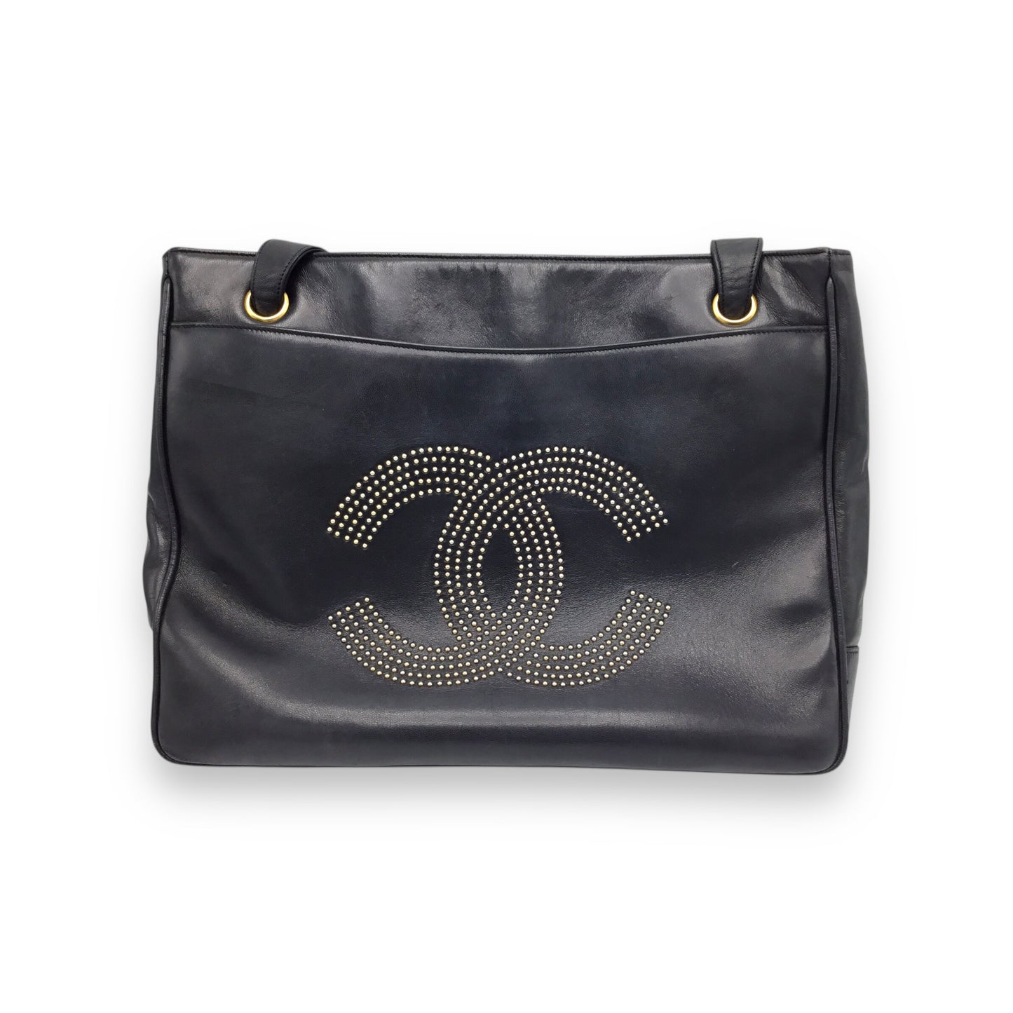 Chanel Handbag Black Calfskin Studded Logo