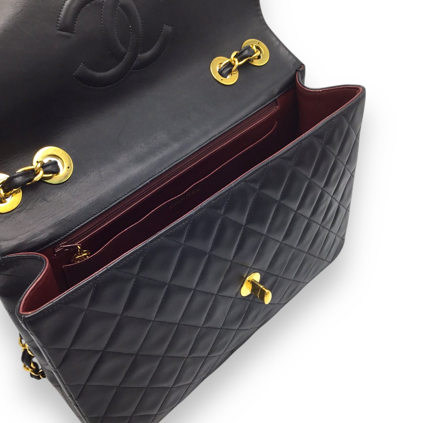 Chanel Jumbo Vintage Classic Flap Designer Handbag Black Lambskin