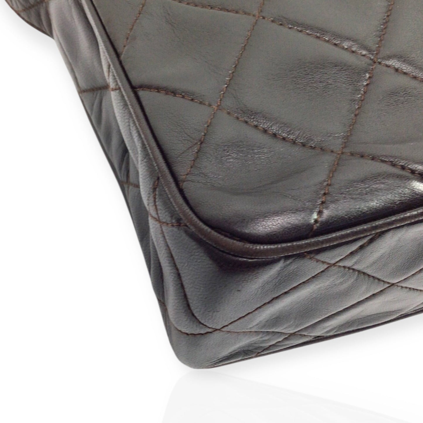Chanel Large Camera Bag in Brown Quilted Lambskin Leather with Tassel Accent