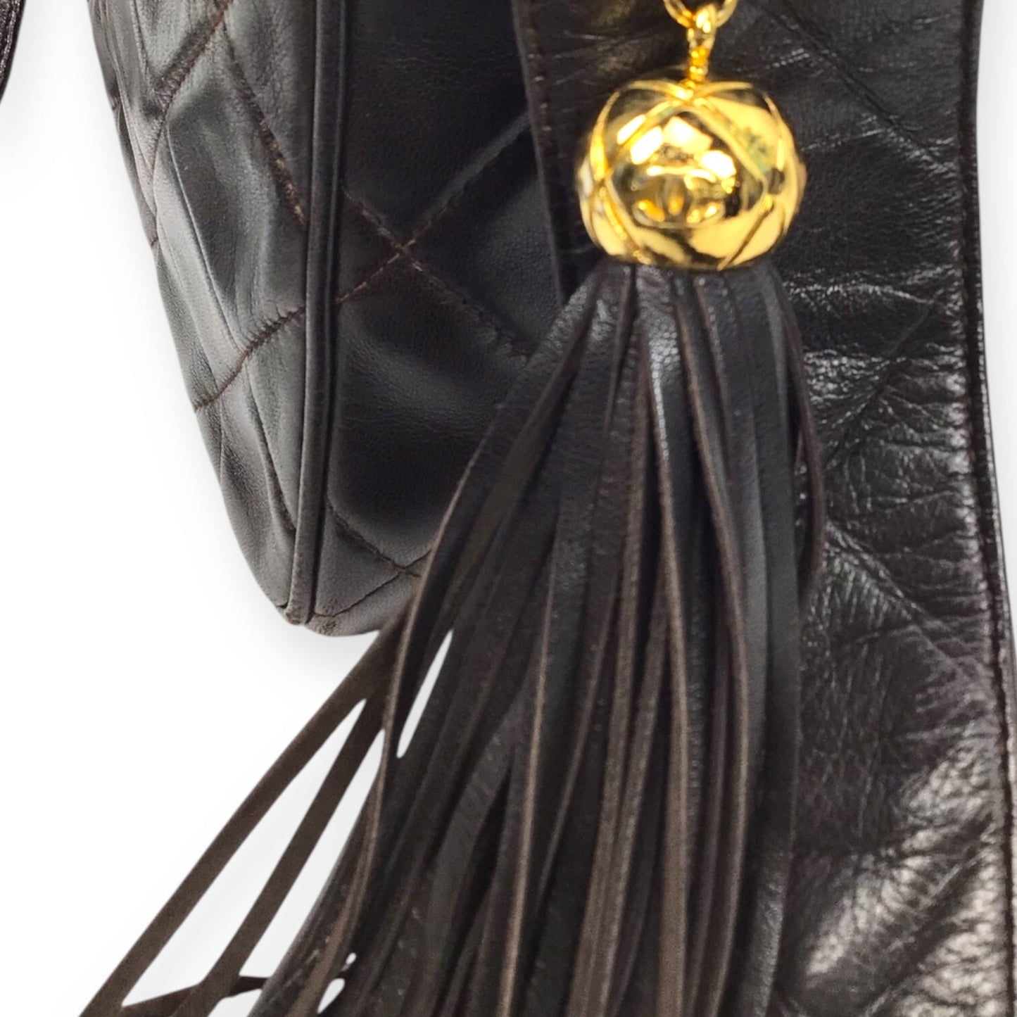 Chanel Large Camera Bag in Brown Quilted Lambskin Leather with Tassel Accent