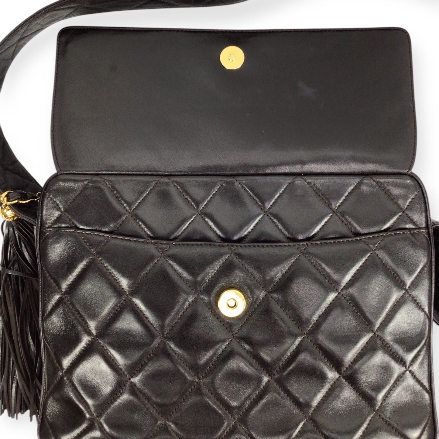 Chanel Large Camera Bag in Brown Quilted Lambskin Leather with Tassel Accent